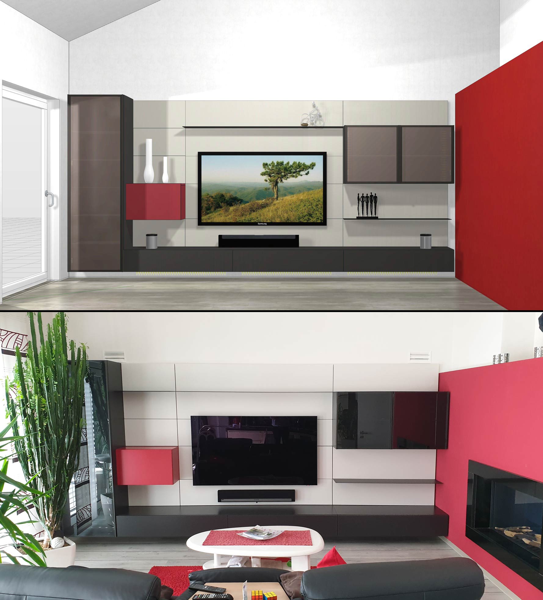 Schwebende Wohnwand mit TV Paneel Schwebende Wohnwand mit TV Paneel