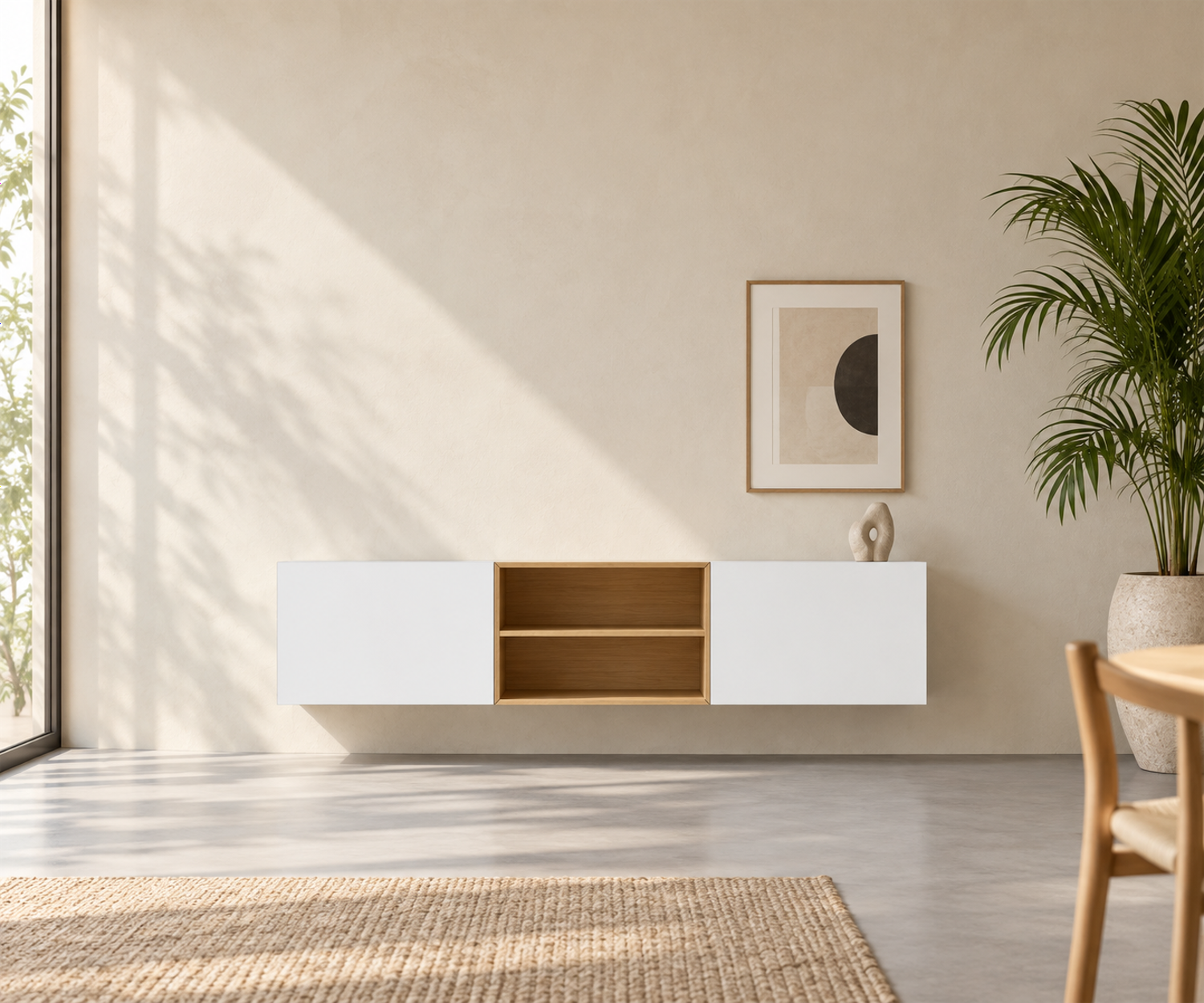 Livitalia Box 18 Wand Sideboard 180 cm – Matt Weiß + Eiche Hell