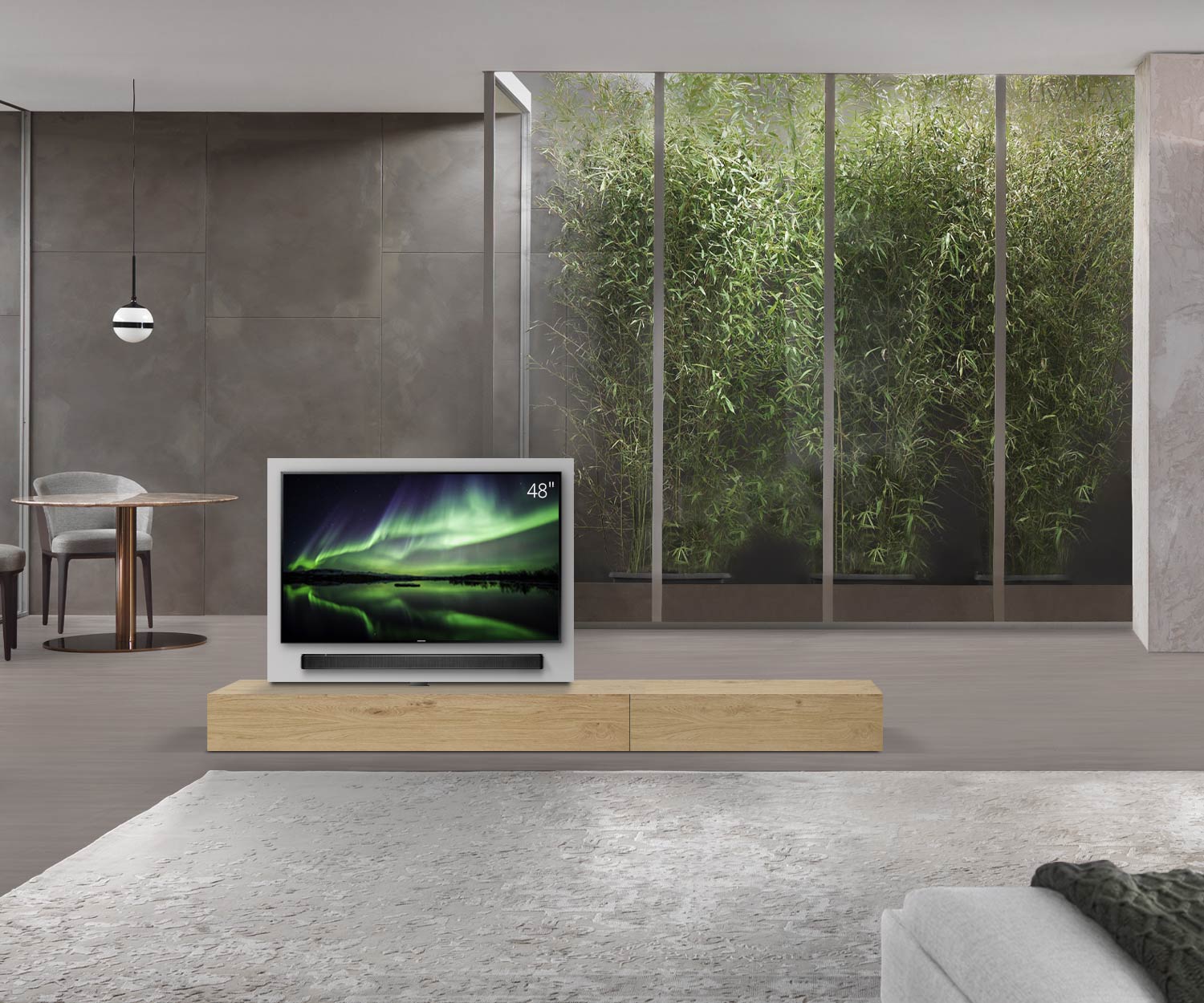 Livitalia Roto Design Lowboard Raumteiler mit drehbarem TV Paneel B150 50 H25 T47 EiHe B90re oBox Livitalia Roto Design Lowboard Raumteiler mit drehbarem TV Paneel B150 50 H25 T47 EiHe B90re oBox