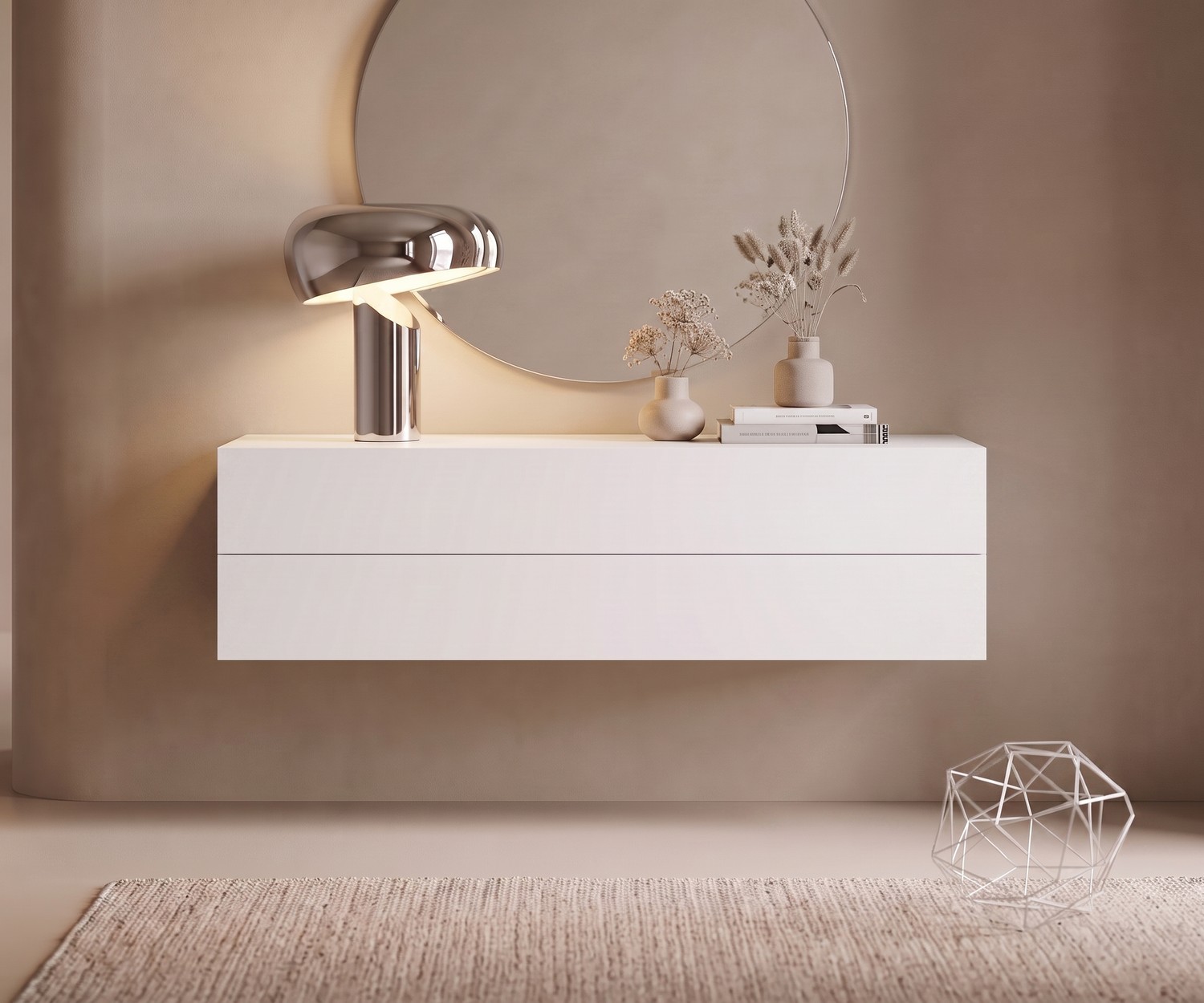 Weiße Hängekommode Novamobili Easy mit Schubladen Hängekommode Novamobili Easy für das Schlafzimmer in Weiß. Schwebendes Sideboard mit Schubladen im Flur.