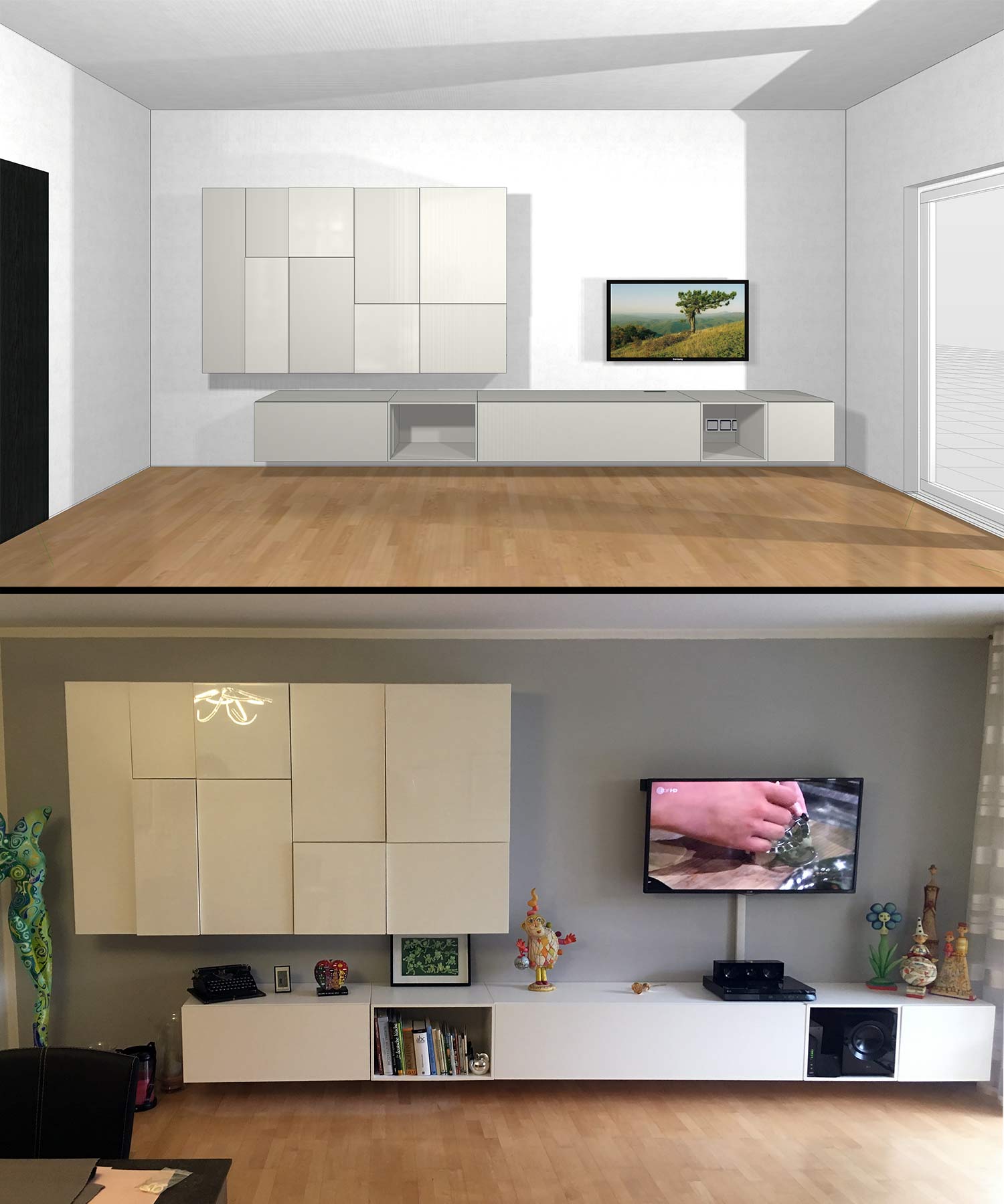 Weiße Wohnwand nach Kundenwunsch Weiße Wohnwand nach Kundenwunsch