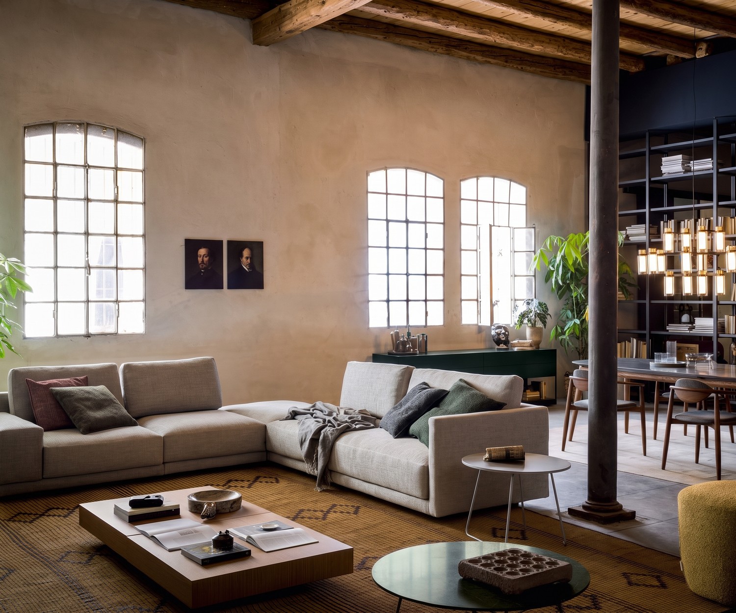 Novamobili Beistelltisch Orbis in modernem Grau Beistelltisch Orbis von Novamobili als stilvolle Ablage im Loft-Wohnzimmer neben einem hellen Ecksofa.
