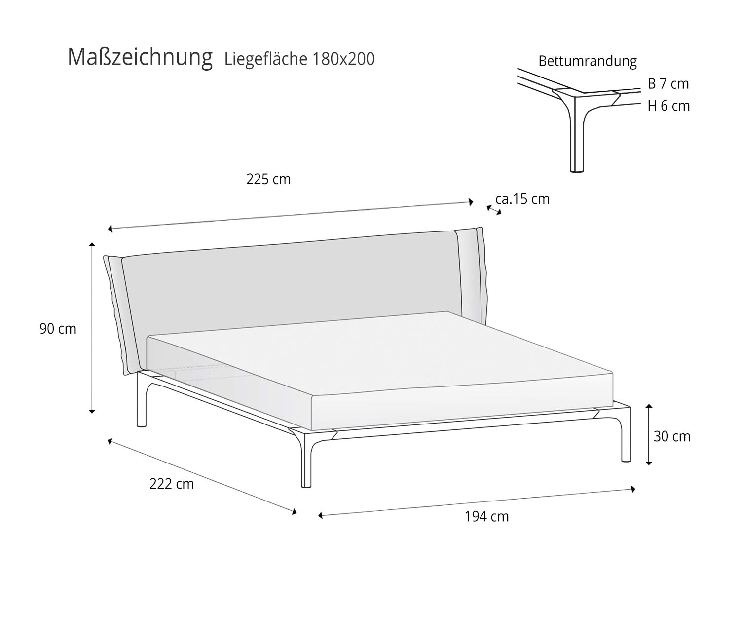 Liegefläche 180x200 Design Bett Park von Novamobili Skizze Größen Maße Liegefläche 180x200 Design Bett Park von Novamobili Skizze Größen Maße
