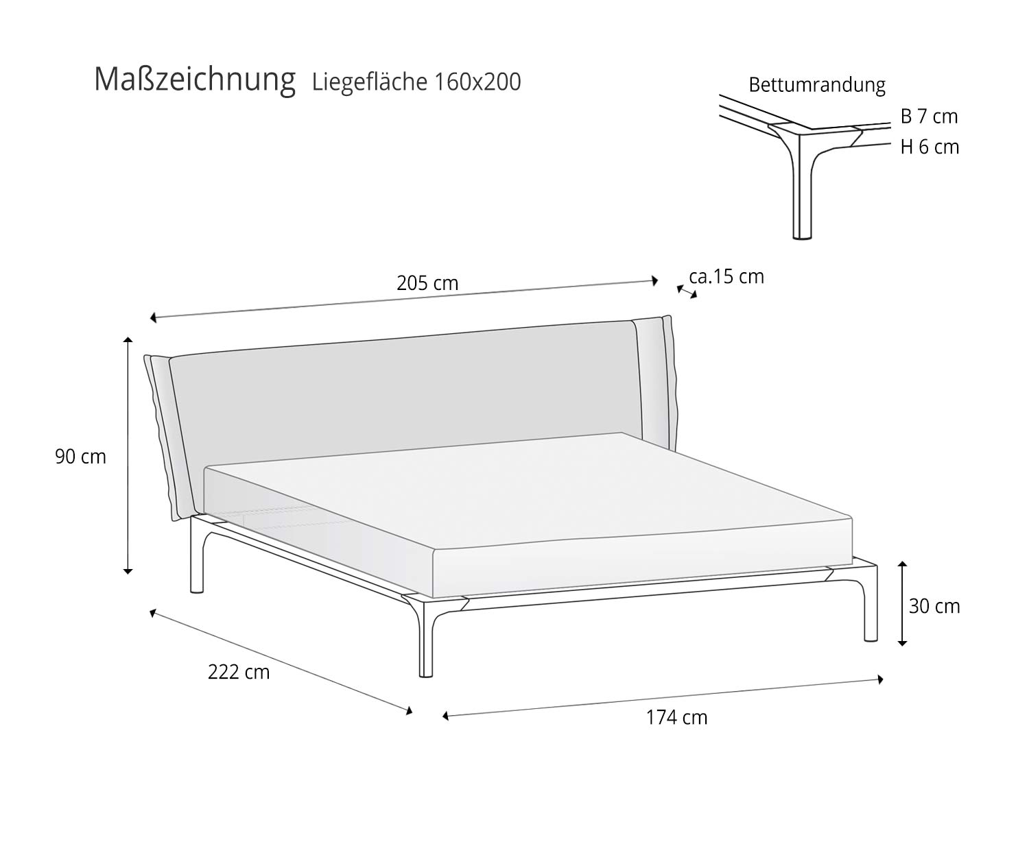 Park Designer Bett von Novamobili Skizze für die Liegefläche 160x200 cm Park Designer Bett von Novamobili Skizze für die Liegefläche 160x200 cm