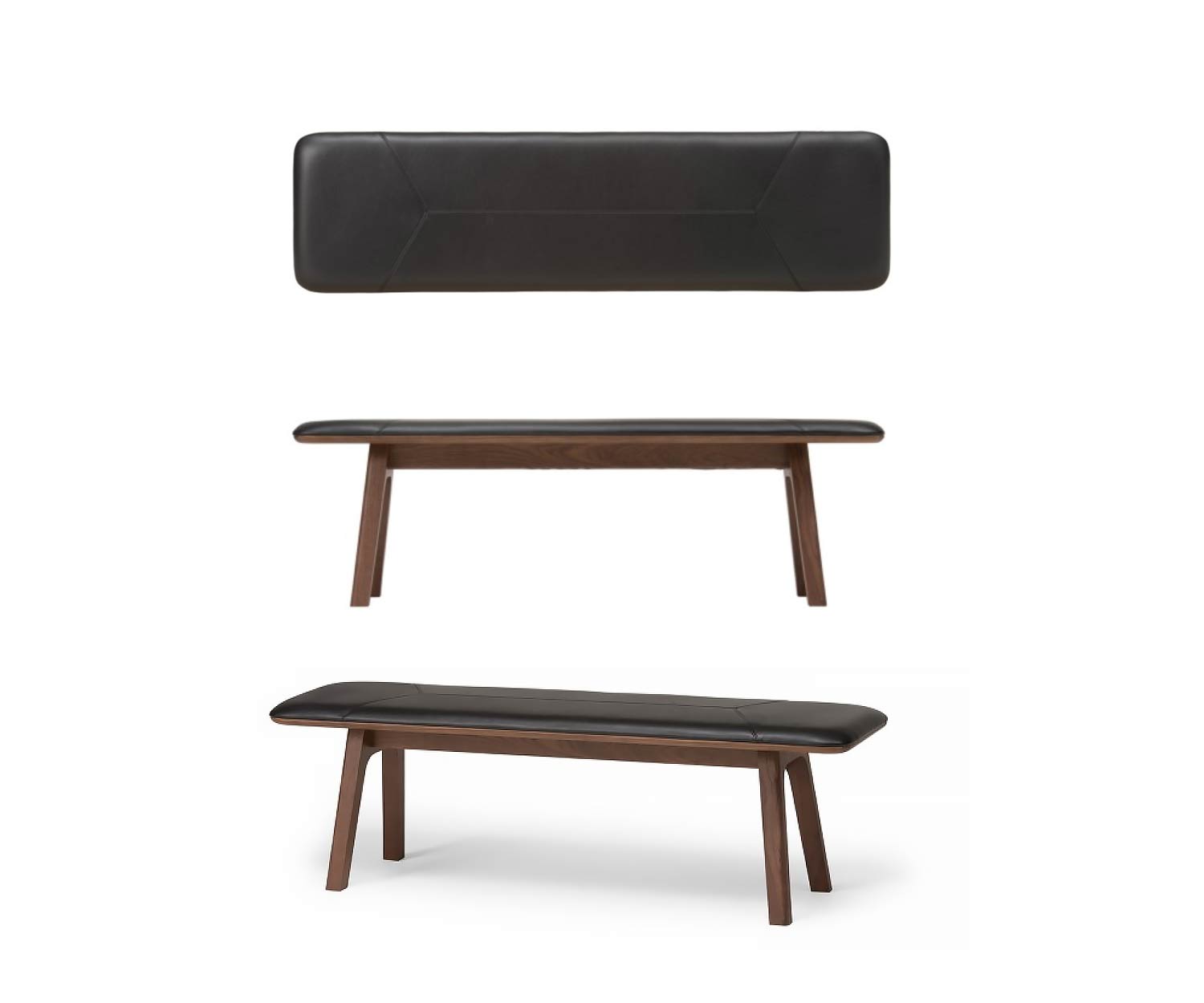 Conde House Ten Design Sitzbank in Nussbaum in Leder Schwarz gepolstert Conde House Ten Design Sitzbank in Nussbaum in Leder Schwarz gepolstert