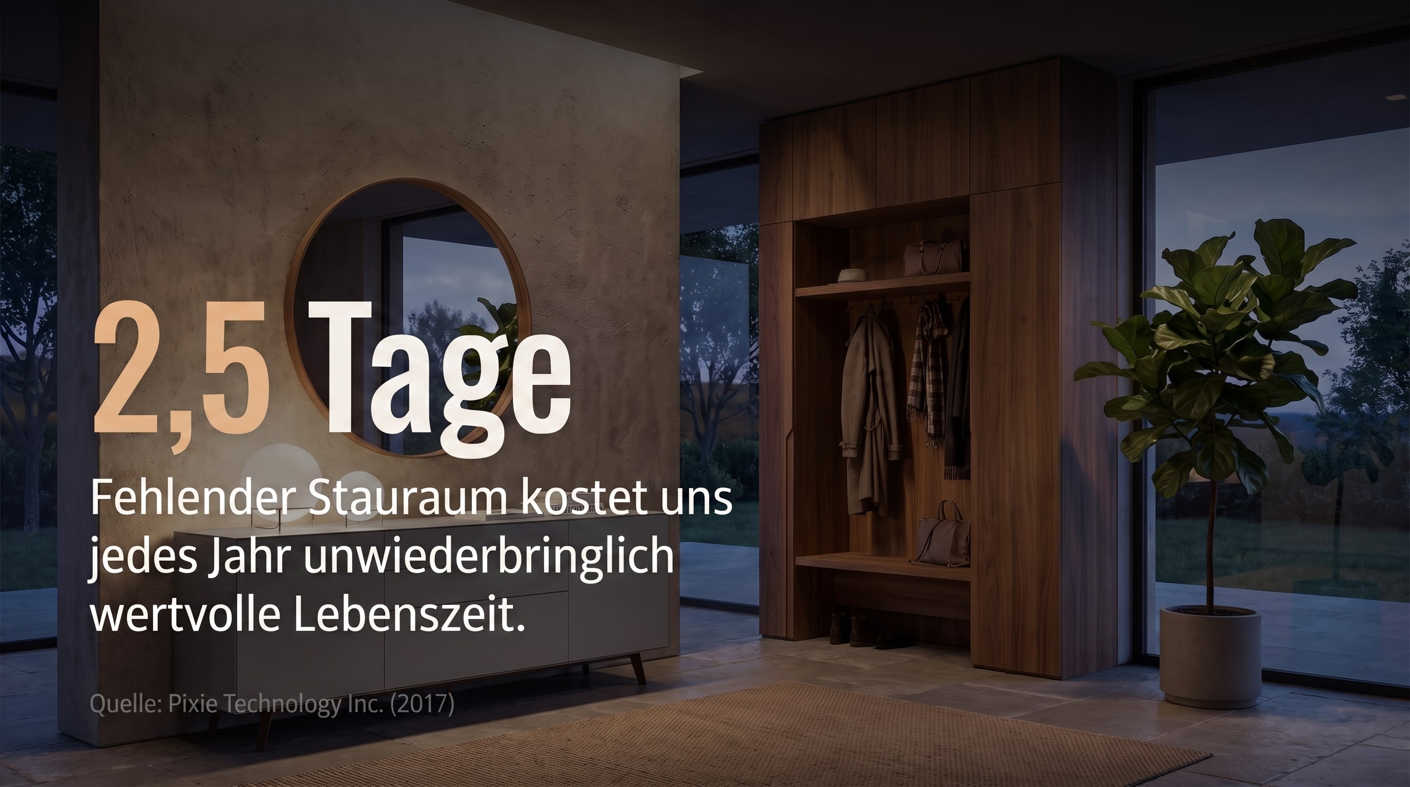 2,5 Tage &ndash; Fehlender Stauraum kostet uns jedes Jahr unwiederbringlich wertvolle Lebenszeit.
