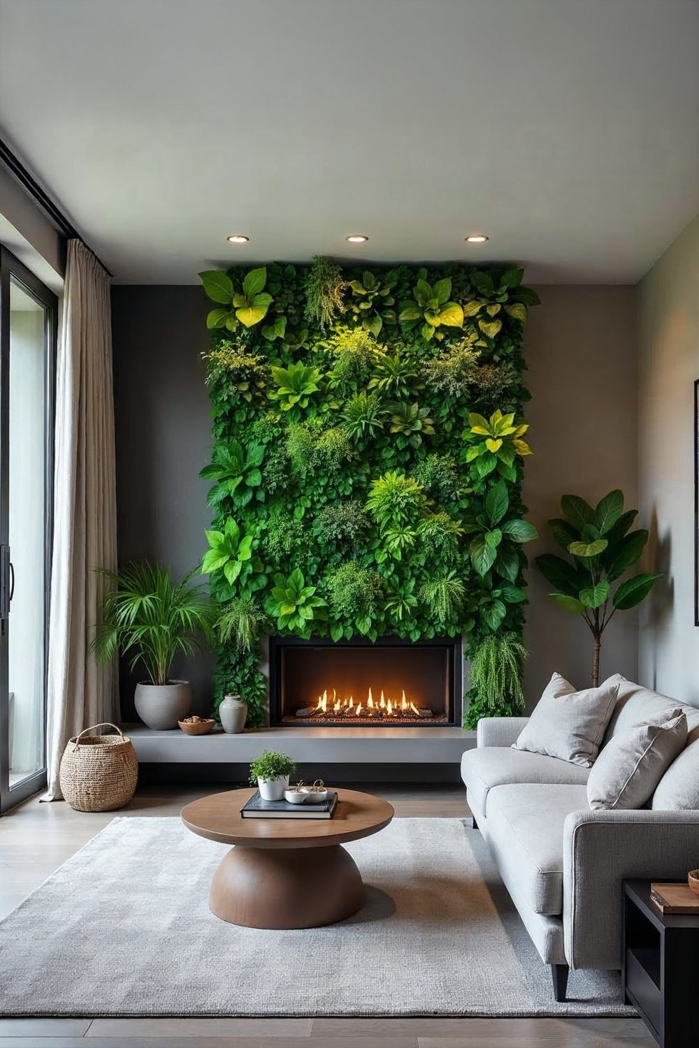 wandgestaltung-mit-pflanzen-und-elektro-feuer-mit-anderen-naturelementen-im-raum