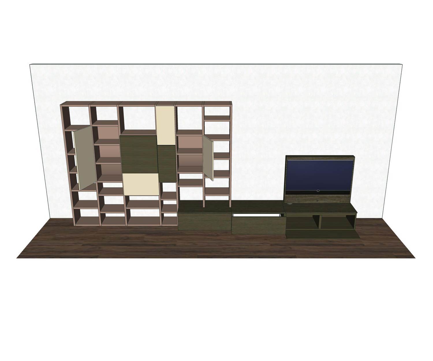 Livitalia Design Wohnwand C45 offene Türen und Fächer vom Regal als Skizze Livitalia Design Wohnwand C45 offene Türen und Fächer vom Regal als Skizze