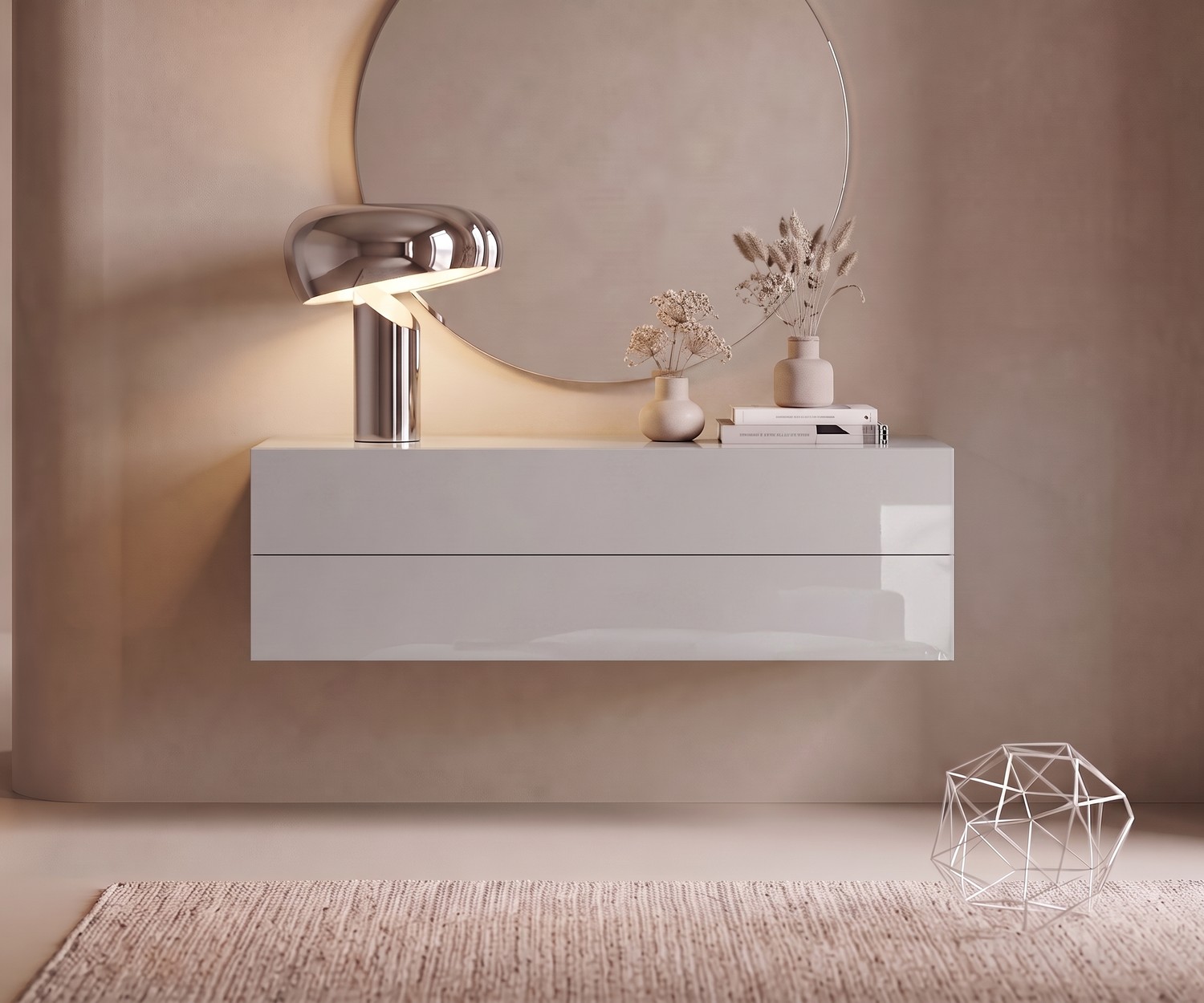 Schwebende Hängekommode Easy von Novamobili in Hellgrau Hängekommode Easy von Novamobili für Stauraum im Flur, hellgrau schwebende Kommode im minimalistischen Design