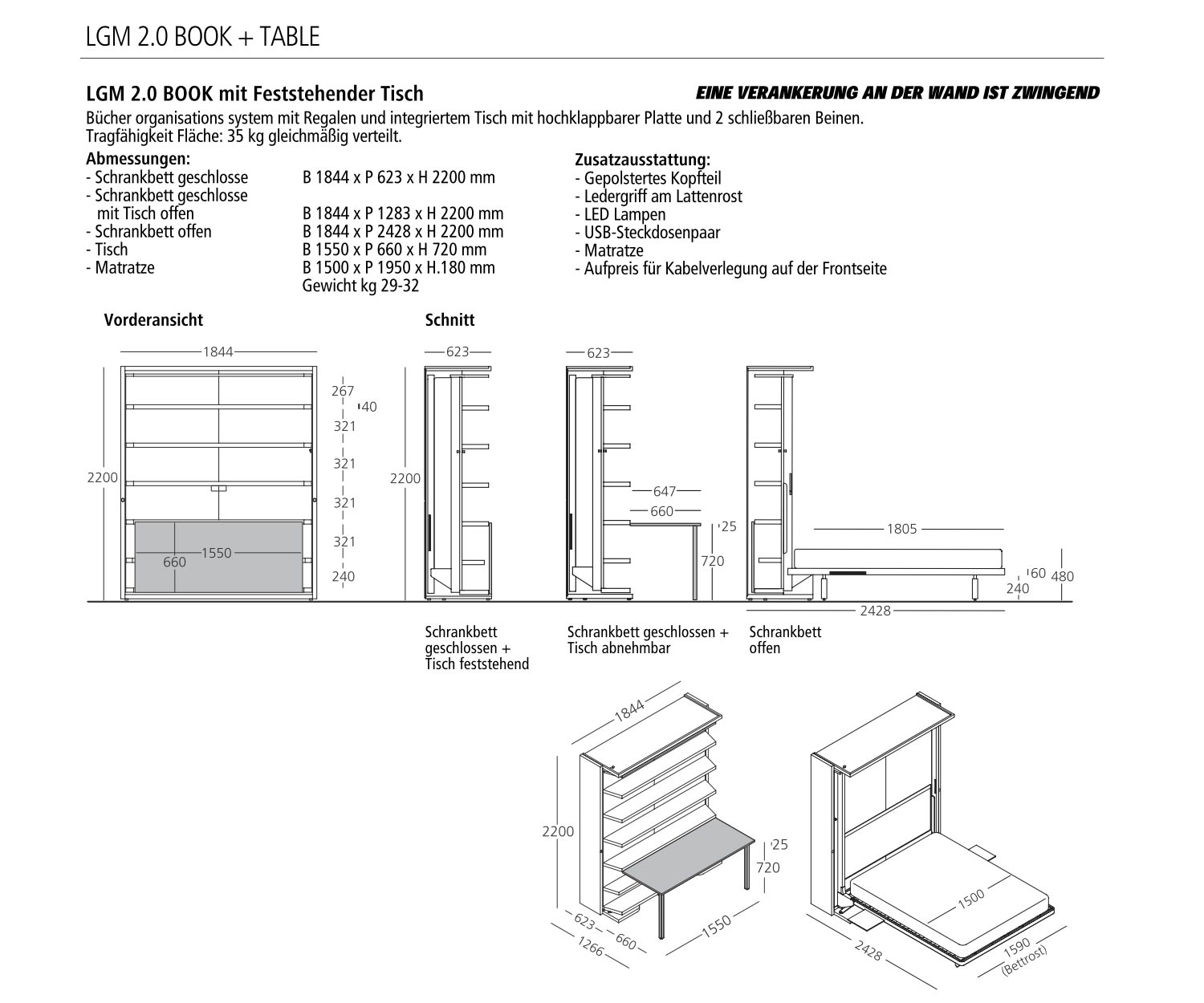 Design Schrankbett mit Schreibtisch zum klappen Design Schrankbett mit Schreibtisch zum klappen