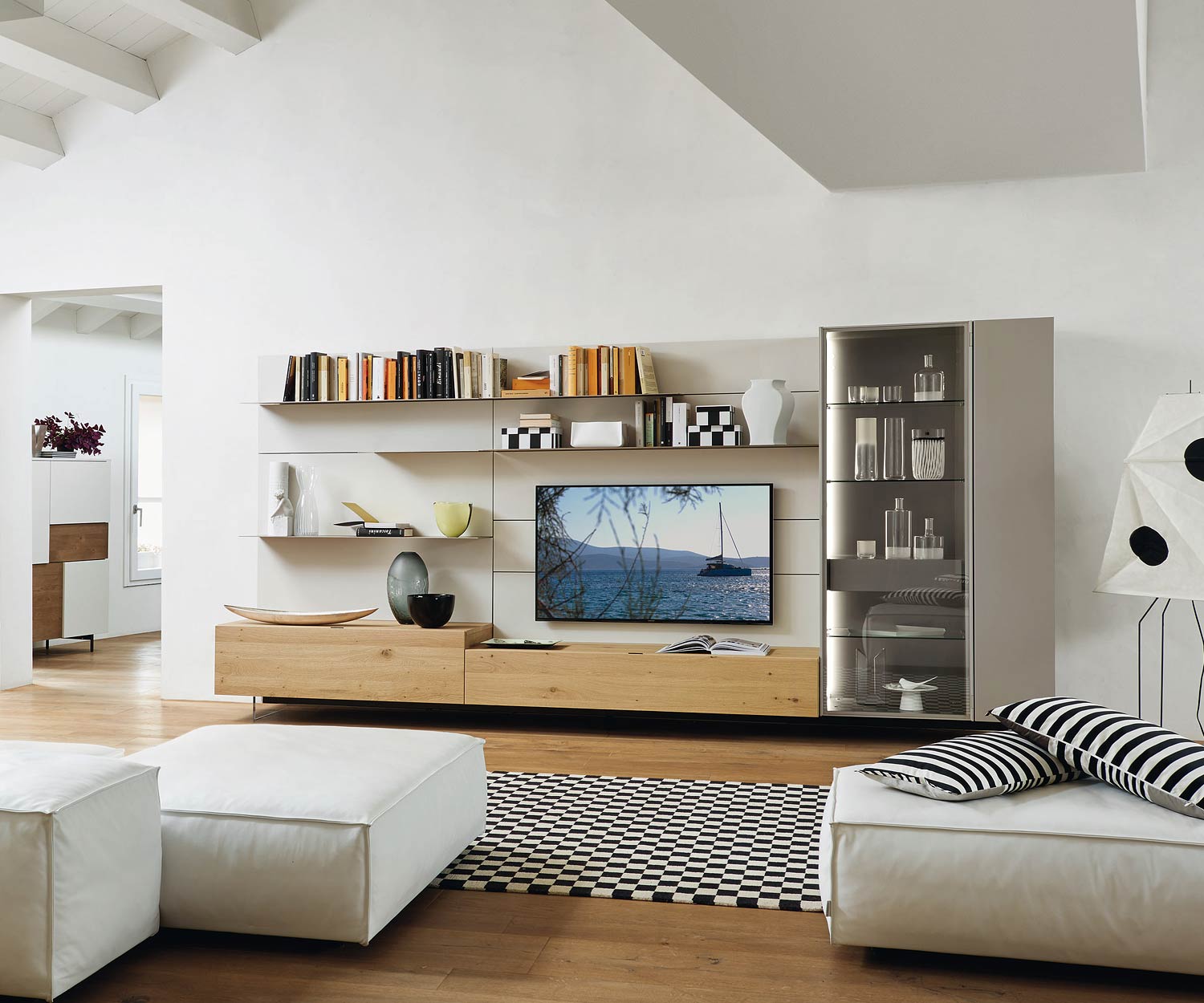 Exklusive Livitalia Design Wohnwand C42 mit Glasvitrine und Bücherregal Exklusive Livitalia Design Wohnwand C42 mit Glasvitrine und Bücherregal