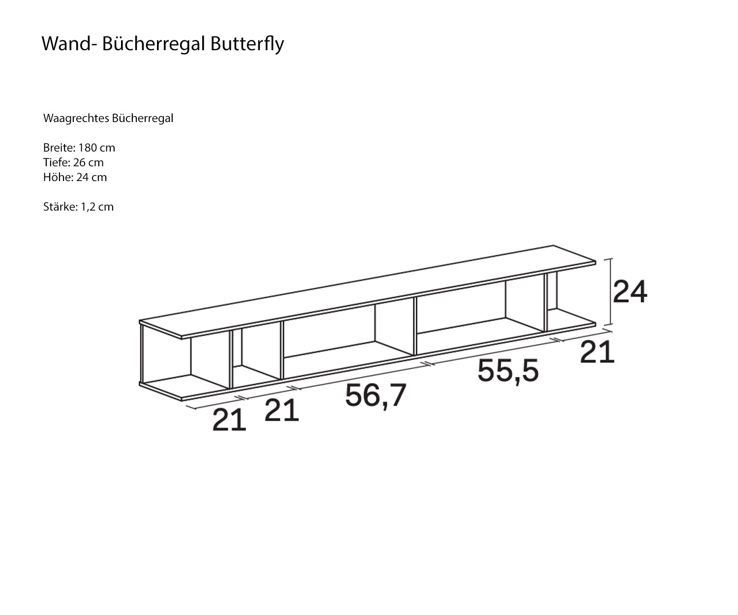 Novamobili Butterfly Regal Skizze Maße waagrecht Novamobili Butterfly Regal Skizze Maße waagrecht