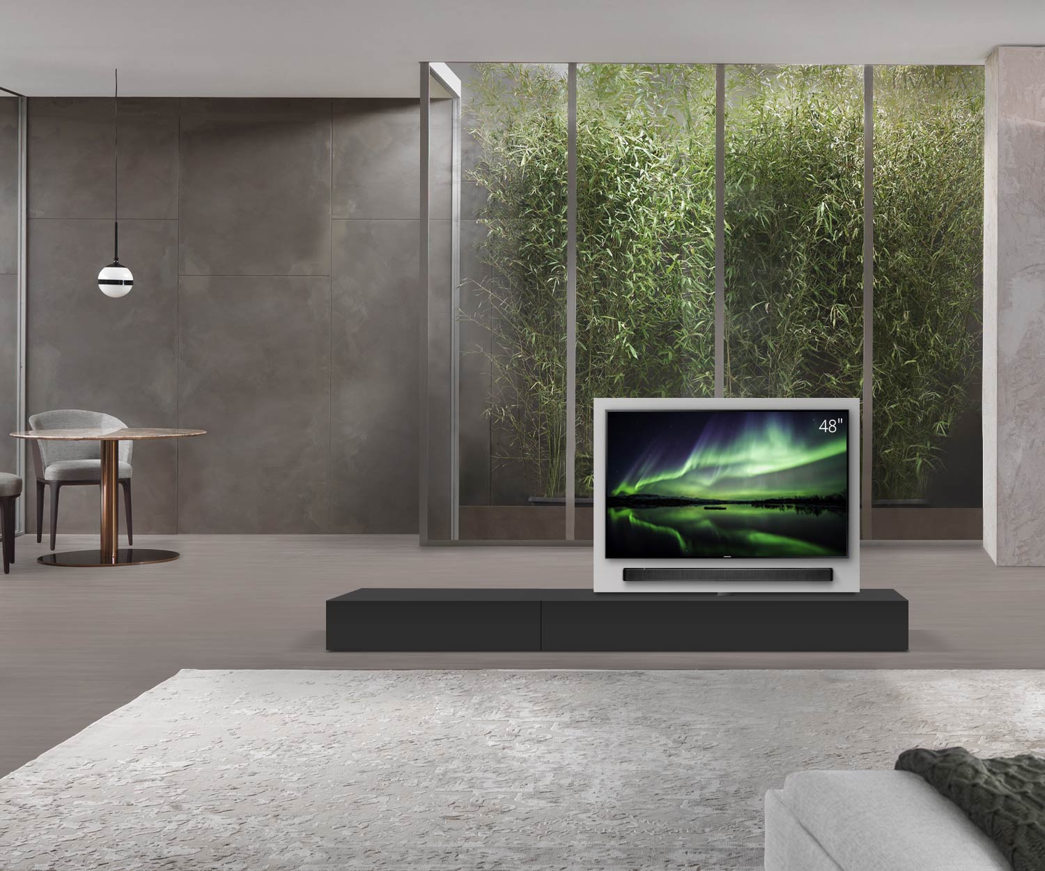 Livitalia Roto Design Lowboard Raumteiler mit drehbarem TV Paneel B150 50 H25 T56 NeroM B90li oBox