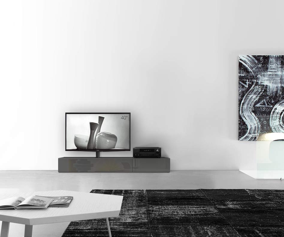 Design Lowboard Konfigurator mit TV Halterung Boden Breite 180 25,5 45 links glanz dunkelgrau