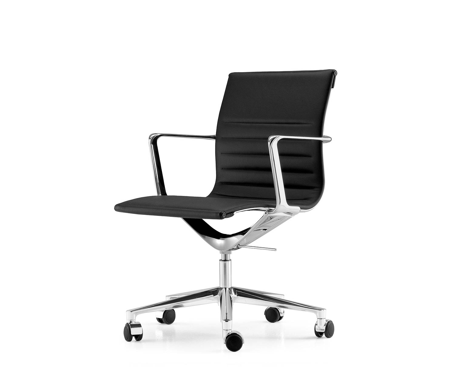 ICF Una Chair Managment Bürostuhl Design Drehstuhl 5 Arm mit Rollen H42 cm mit Leder Leder Schwarz 901 ICF Una Chair Managment Bürostuhl Design Drehstuhl 5 Arm mit Rollen H42 cm mit Leder Leder Schwarz 901