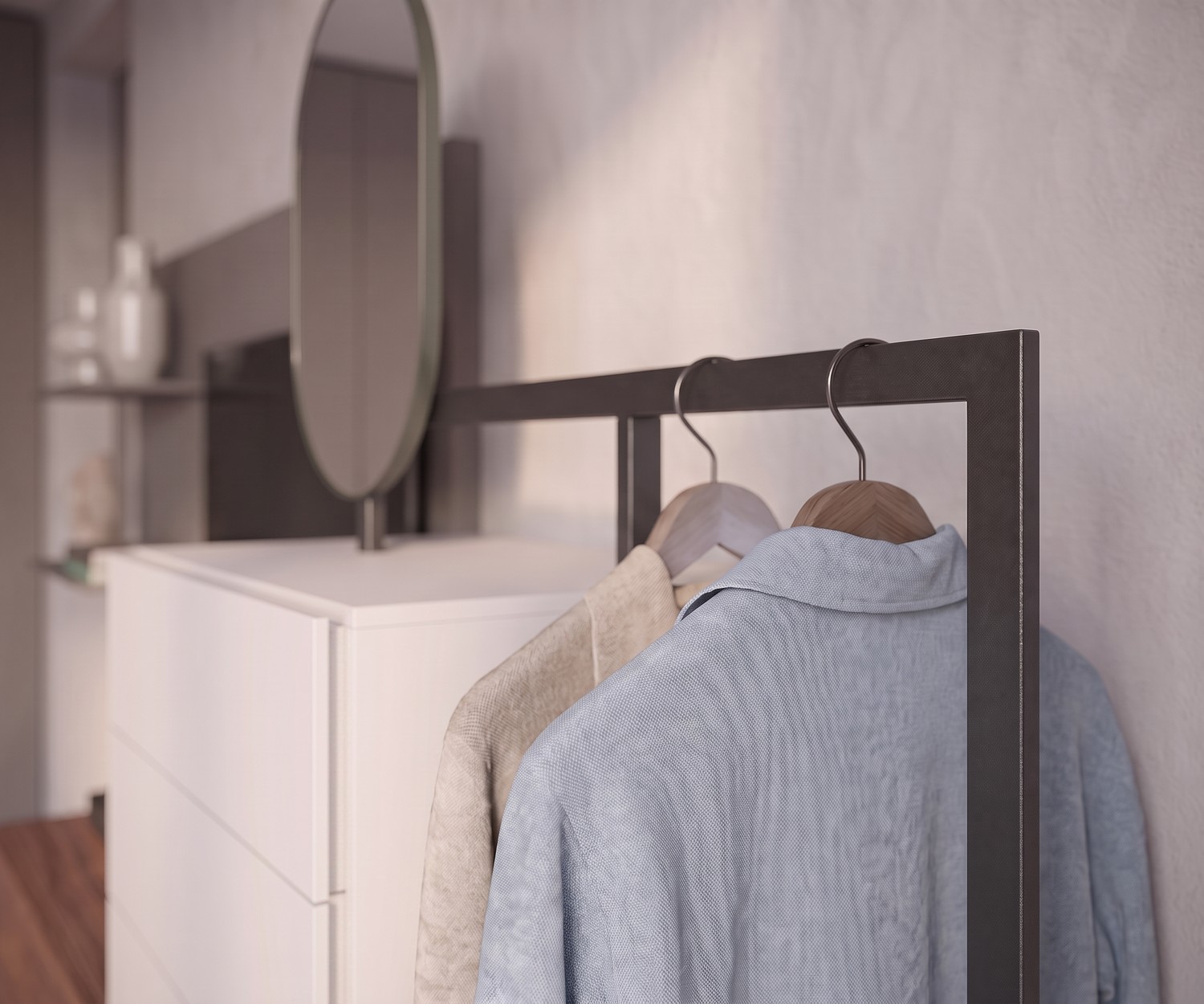 Novamobili Kommode Easy 9 mit Garderobe Novamobili Kommode Easy 9 Garderobe im Schlafzimmer, Kleiderstange für Jacken, weiße Schubladenkommode, moderner Stil