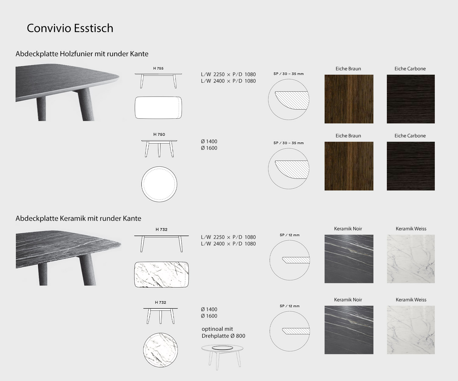 Livitalia Convivio Esstisch Skizze der Varianten Maße Größe Größenangaben Livitalia Convivio Esstisch Skizze der Varianten Maße Größe Größenangaben