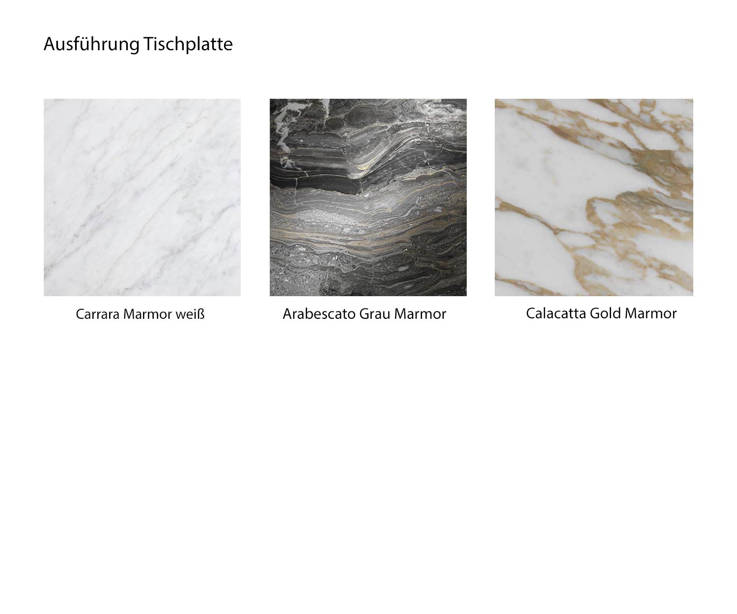 Farbübersicht Couch Tisch Wave Marmortypen Carrara Calacatta Arabescato