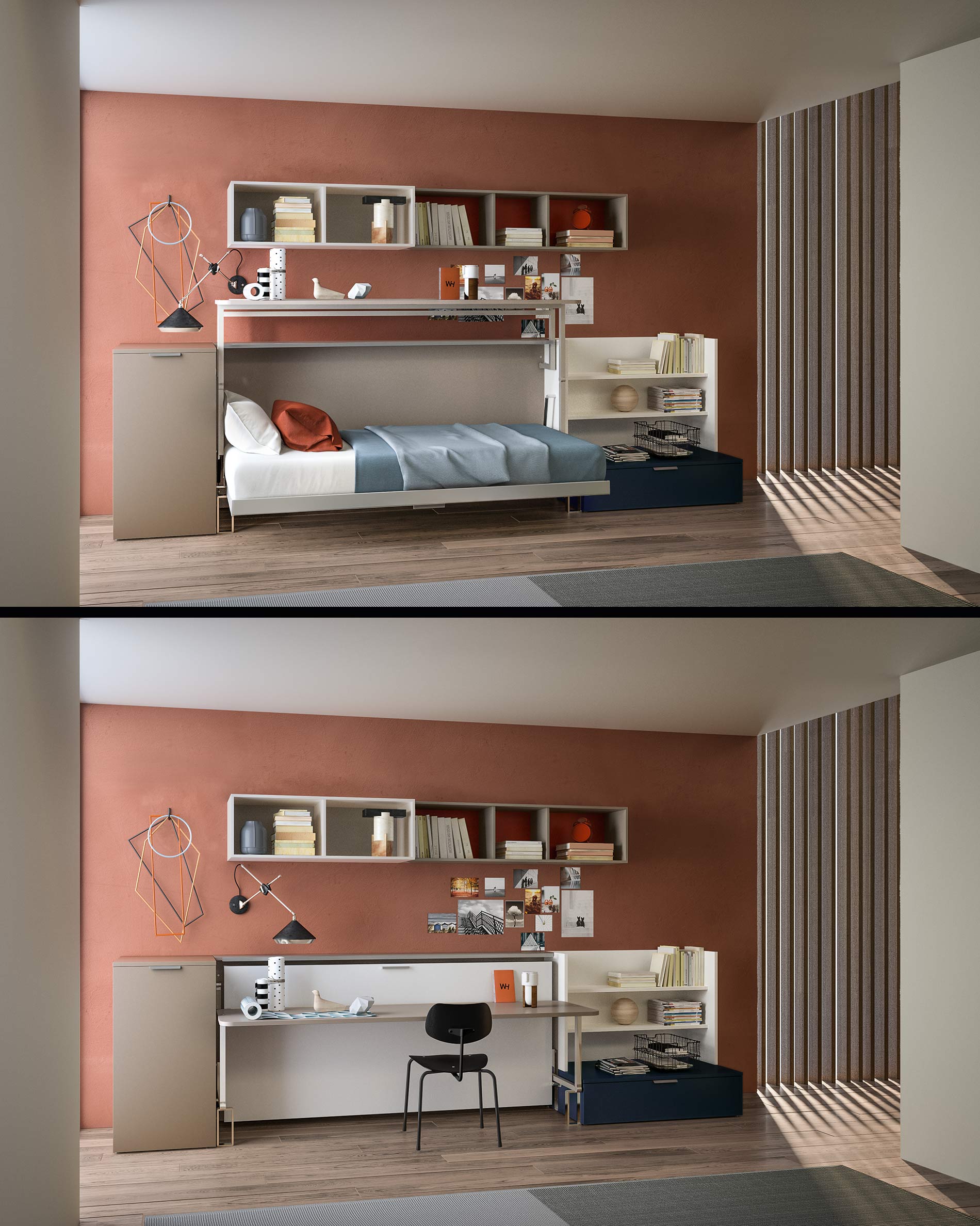 Kinderzimmer mit Schreibtisch und Klappbett Kinderzimmer mit Schreibtisch und Klappbett