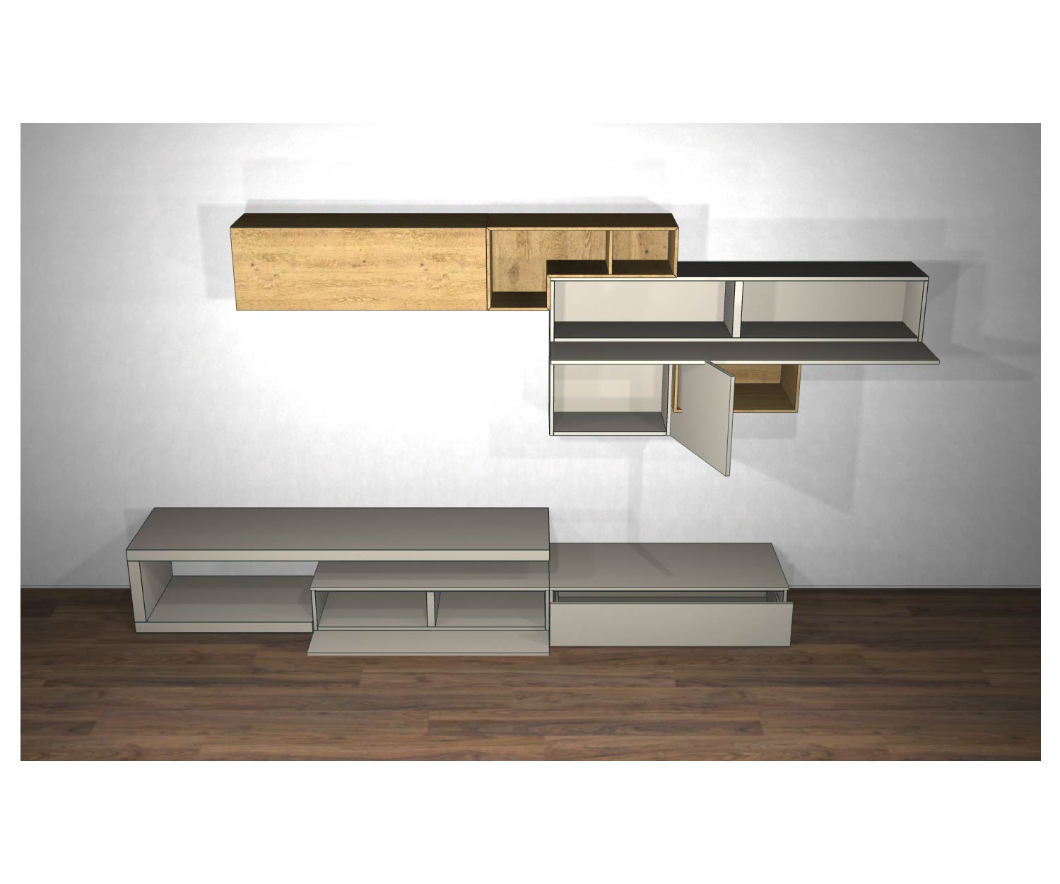 Livitalia Design Wohnwand C22 Skizze mit offenen Türen und Elementen Livitalia Design Wohnwand C22 Skizze mit offenen Türen und Elementen