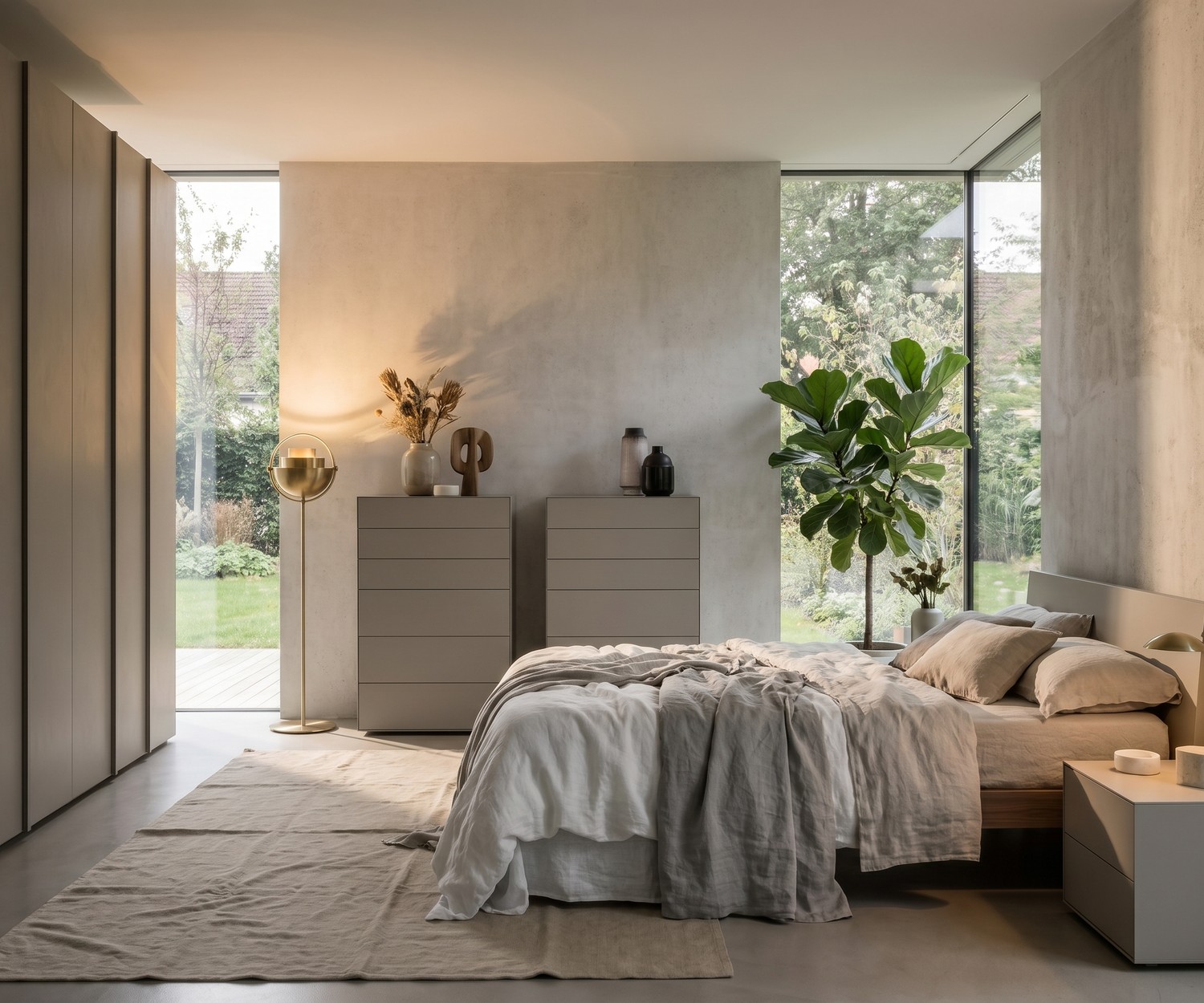 Livitalia Ecletto minimalistische Design Hochkommode Livitalia Ecletto Hochkommode im Schlafzimmer, hellgraue Design-Kommode mit grifflosen Schubladen für viel Stauraum.