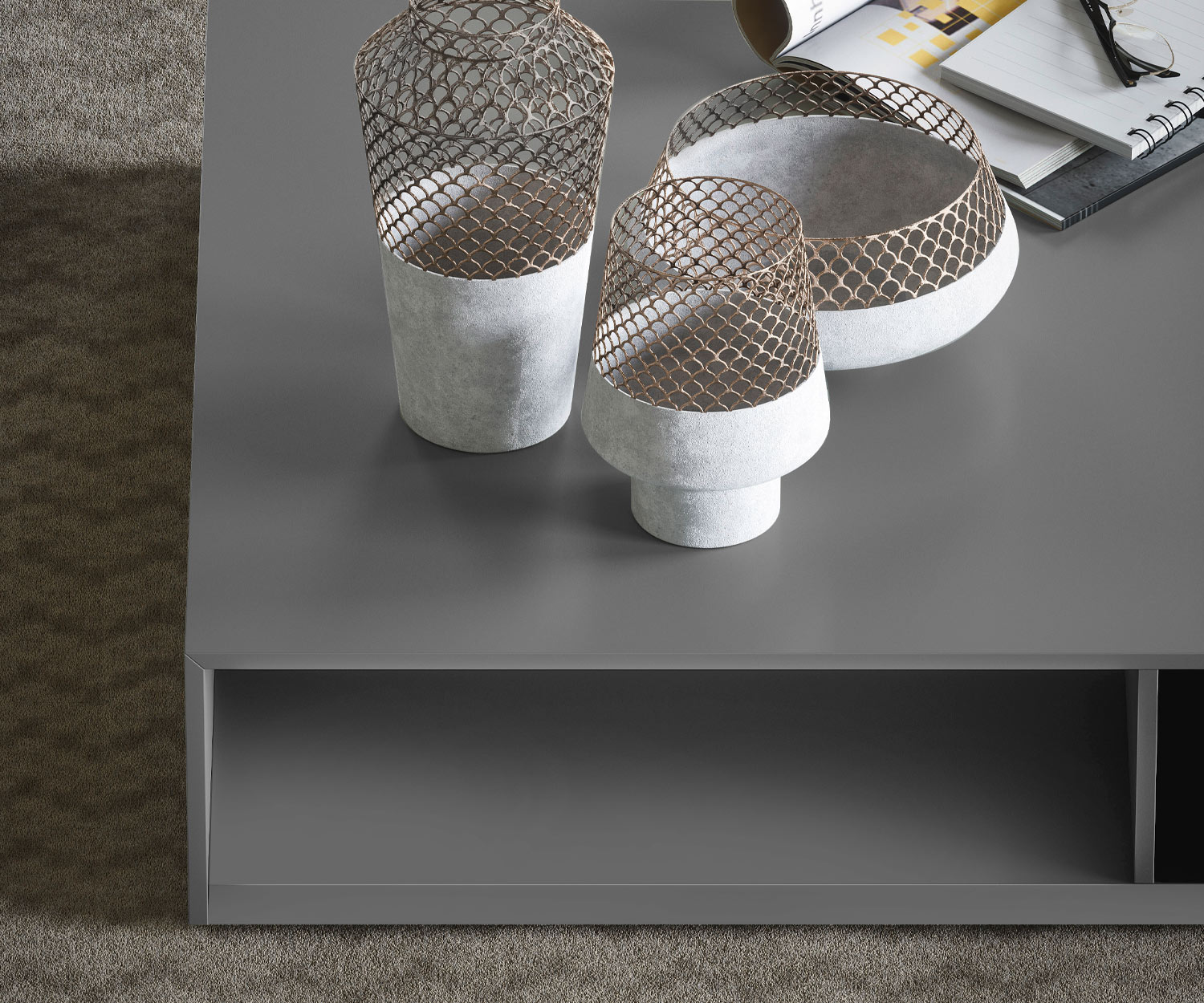 Detail Tischplatte offenes Fach Wohnzimmer Design Couchtisch Schatten Detail Tischplatte offenes Fach Wohnzimmer Design Couchtisch Schatten