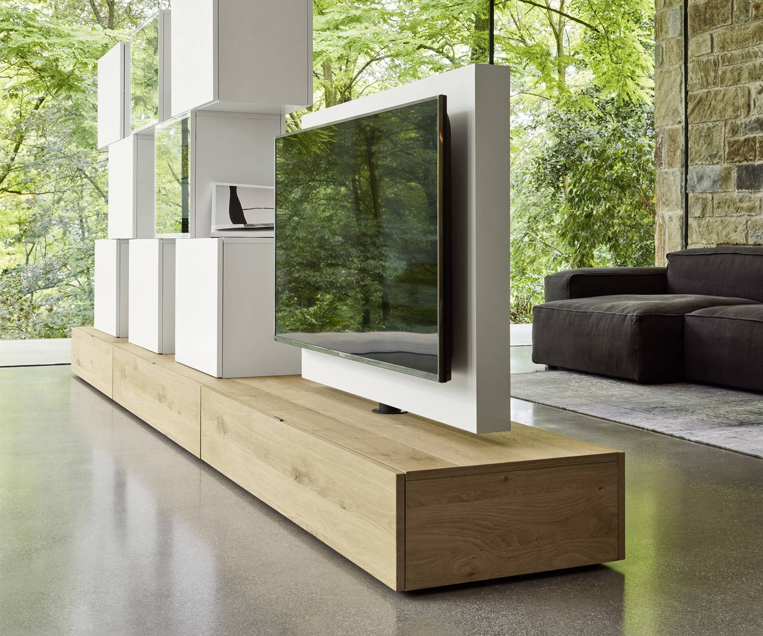 Exklusiver Livitalia Roto Design Lowboard Design Raumteiler mit drehbarem TV Paneel Exklusiver Livitalia Roto Design Lowboard Design Raumteiler mit drehbarem TV Paneel