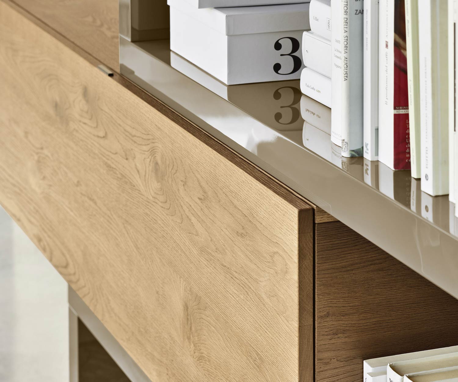 Moderne Livitalia Design Eckwohnwand C29A Hängeschrank in Eichenfurnier Hell Moderne Livitalia Design Eckwohnwand C29A Hängeschrank in Eichenfurnier Hell