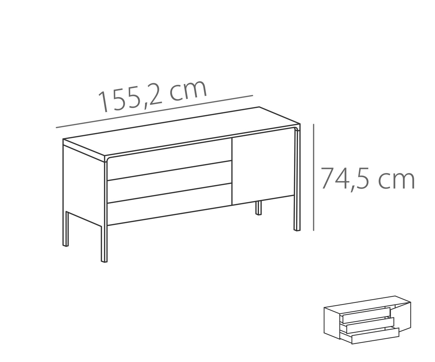 Punt Sideboard Tactile Tactile Eiche Weiß Tactile B 155 3 Schubladen + 1 Tür Skizze Punt Sideboard Tactile Tactile Eiche Weiß Tactile B 155 3 Schubladen + 1 Tür Skizze
