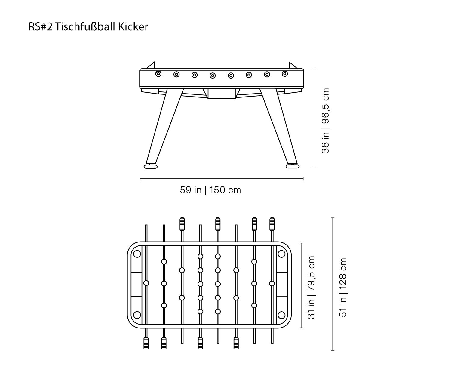 RS#2 Designer Tischkicker von RS Barcelona Skizze Maße Größen Größenangaben RS#2 Designer Tischkicker von RS Barcelona Skizze Maße Größen Größenangaben