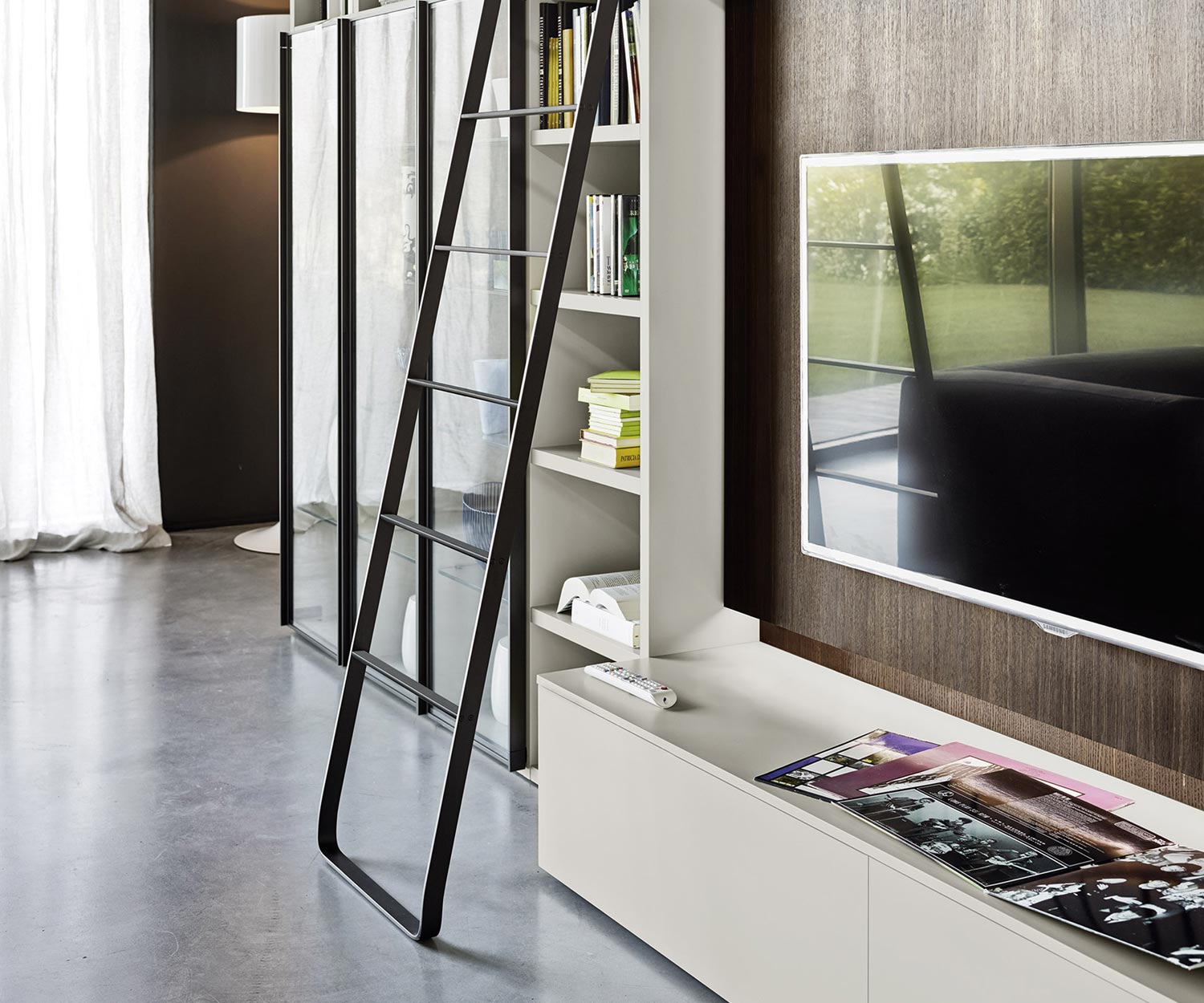 Design Bücherregal mit Leiter C60 Design Bücherregal mit Leiter C60
