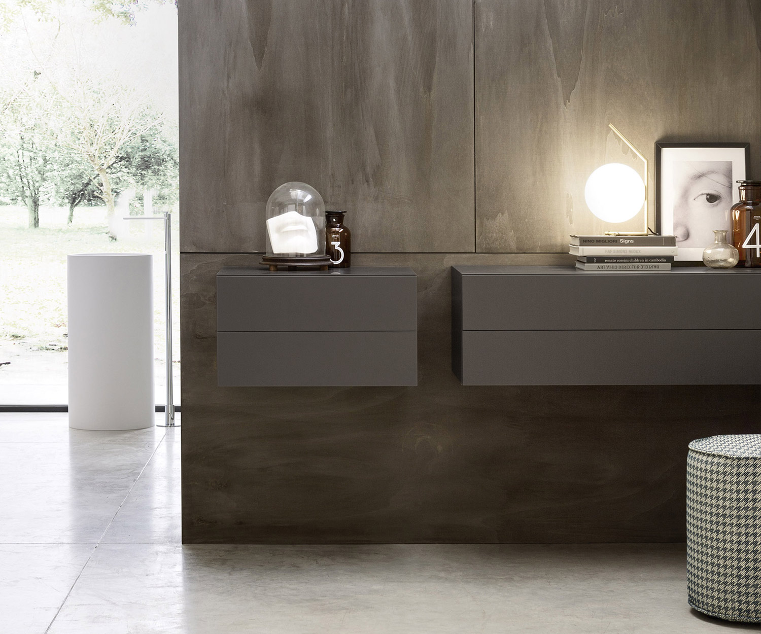 Novamobili Nachttisch Easy 2 Schubladen Dunkelgrau Matt hängend Novamobili Nachttisch Easy 2 Schubladen Dunkelgrau Matt hängend