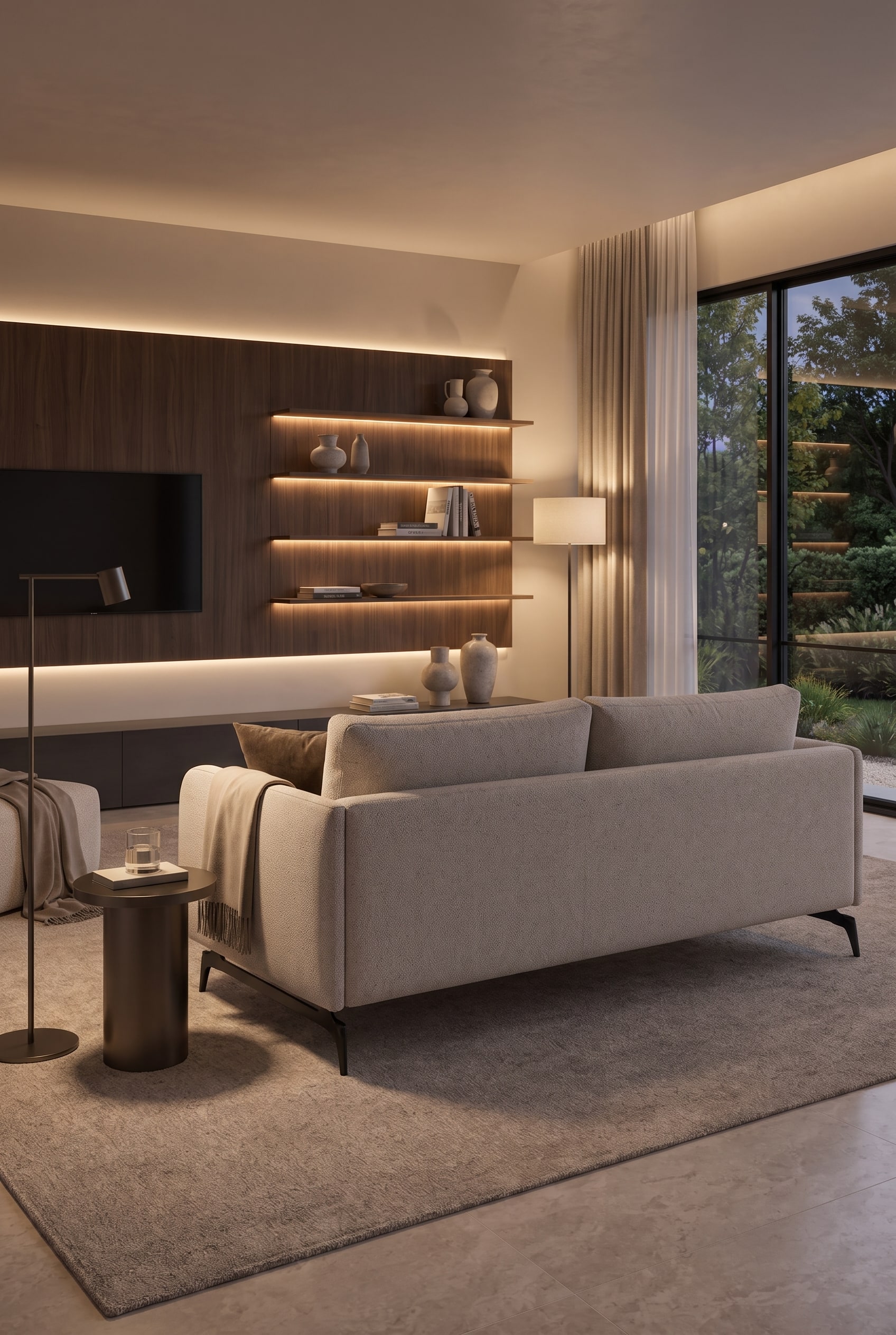 Seitenansicht des Livitalia Sofa Lisbora mit schmalen 4 cm Armlehnen