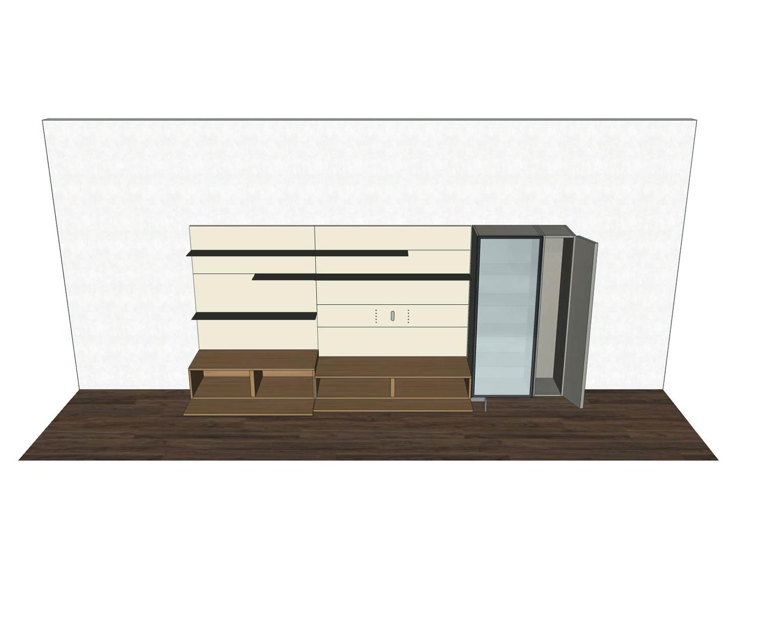 Livitalia Design Wohnwand C42 einzelne Komponenten als Skizze farbig markiert Livitalia Design Wohnwand C42 einzelne Komponenten als Skizze farbig markiert