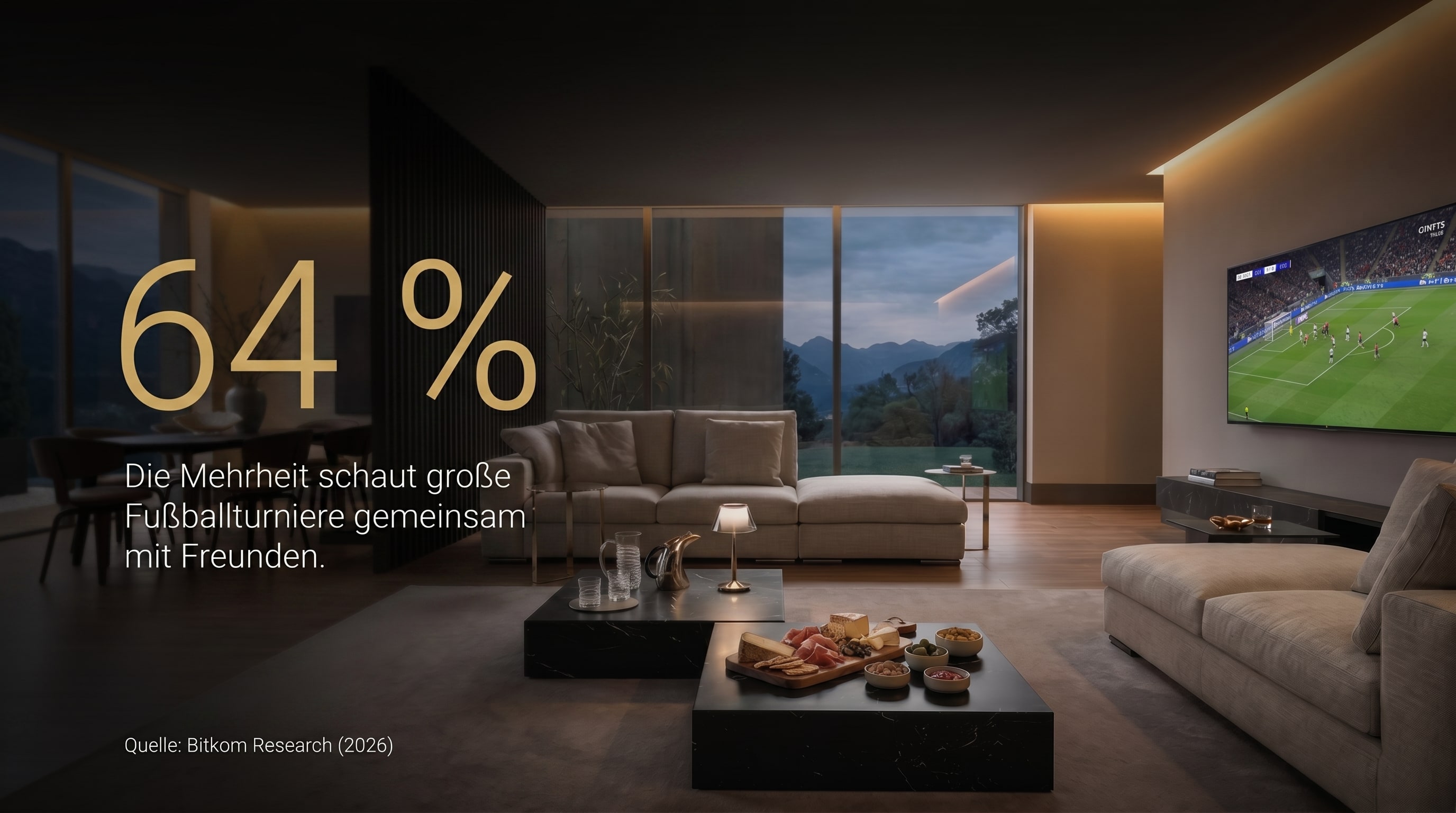 64 % – Die Mehrheit schaut große Fußballturniere gemeinsam mit Freunden.