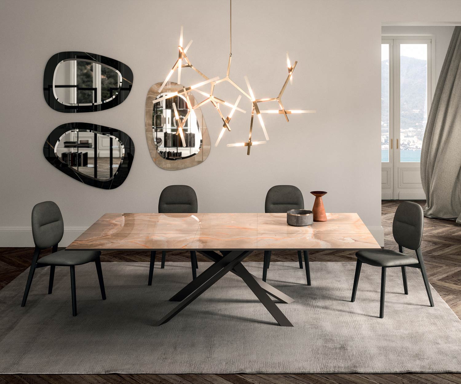 Ausziehbarer Ozzio 4x4 T240 Esstisch Marmor Glas Onyx MT98 Ausziehbarer Ozzio 4x4 T240 Esstisch Marmor Glas Onyx MT98