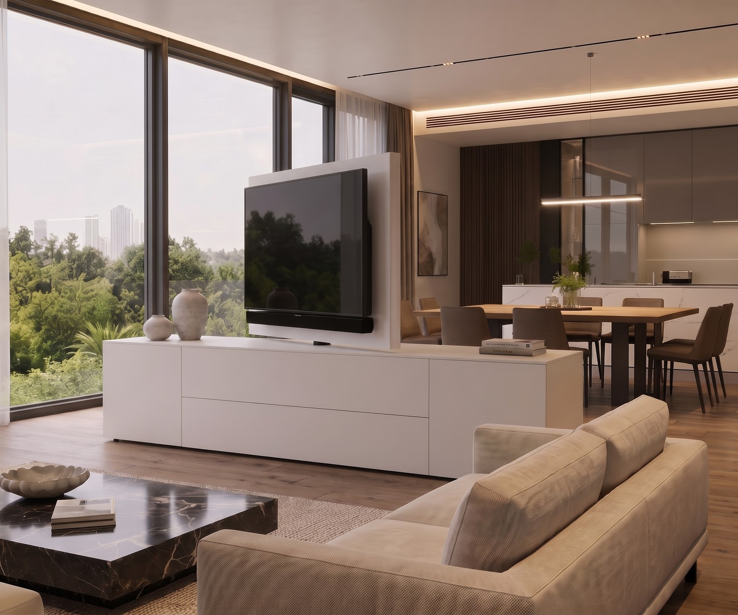 Livitalia Roto Sideboard Raumteiler mit drehbarem TV Paneel
