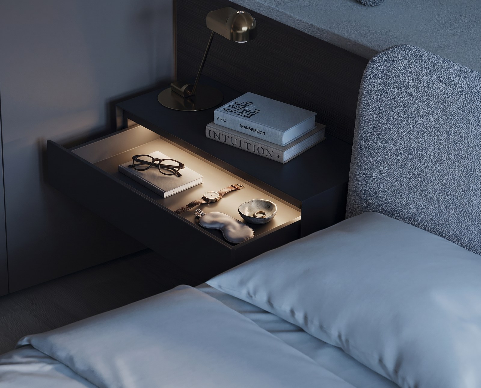 Moderner Livitalia Design Nachttisch für Boxspringbett einfach hängend