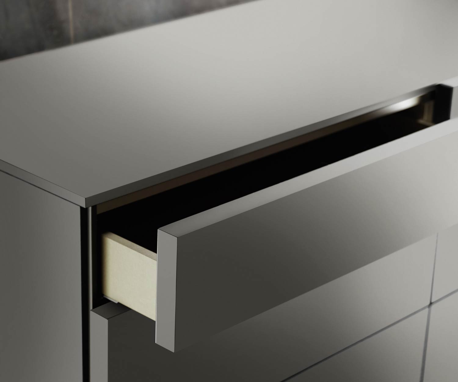 Hochwertige Livitalia Kommode Valeo Detail offene Schublade Hochwertige Livitalia Kommode Valeo Detail offene Schublade