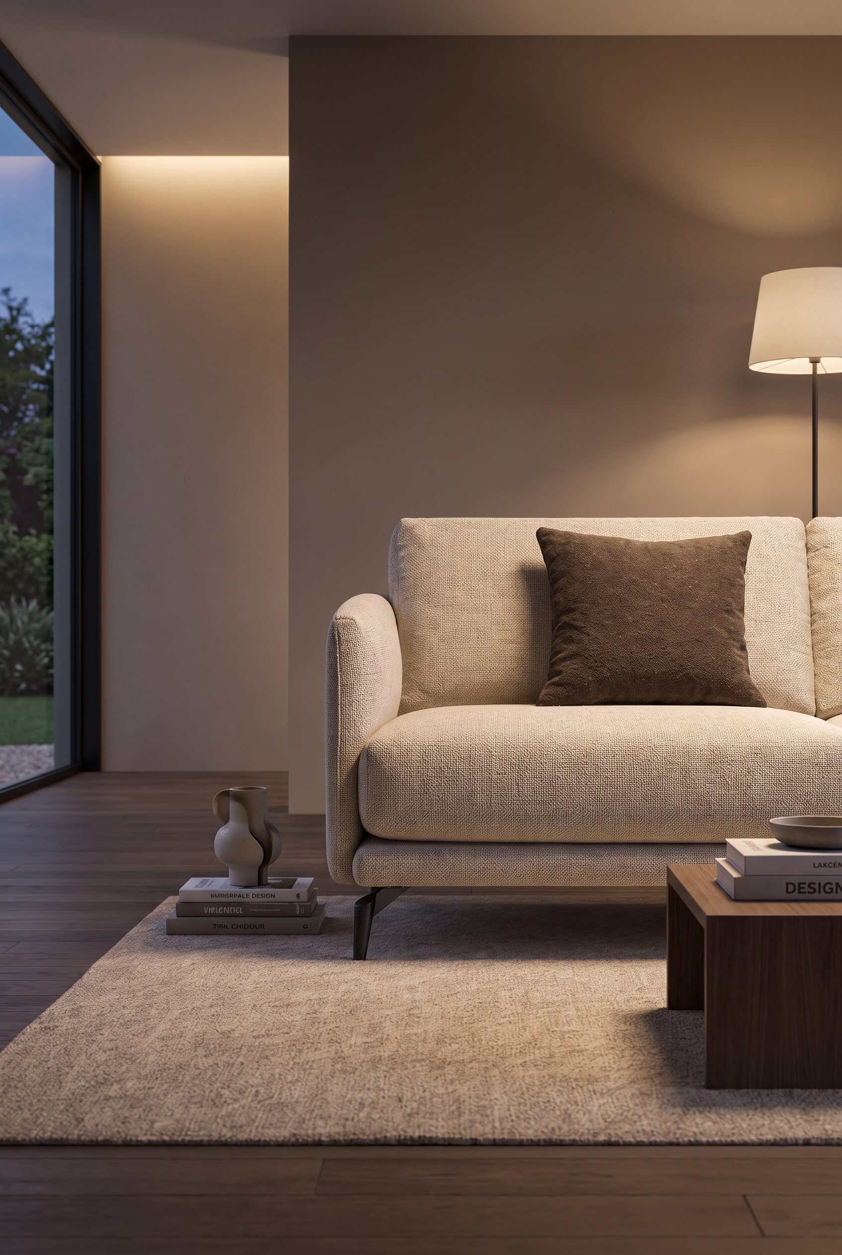 Nahaufnahme des gewebten Adria-Stoffs in Beige beim Livitalia Sofa Lisbora