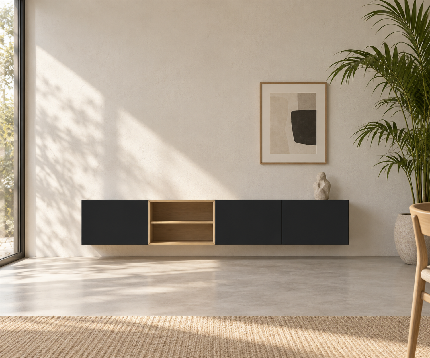 Livitalia Box 18 Wand Sideboard 240 cm – Matt Schwarz + Eiche Hell Livitalia Box 18 Wand Sideboard 240 cm – Matt Schwarz + Eiche Hell