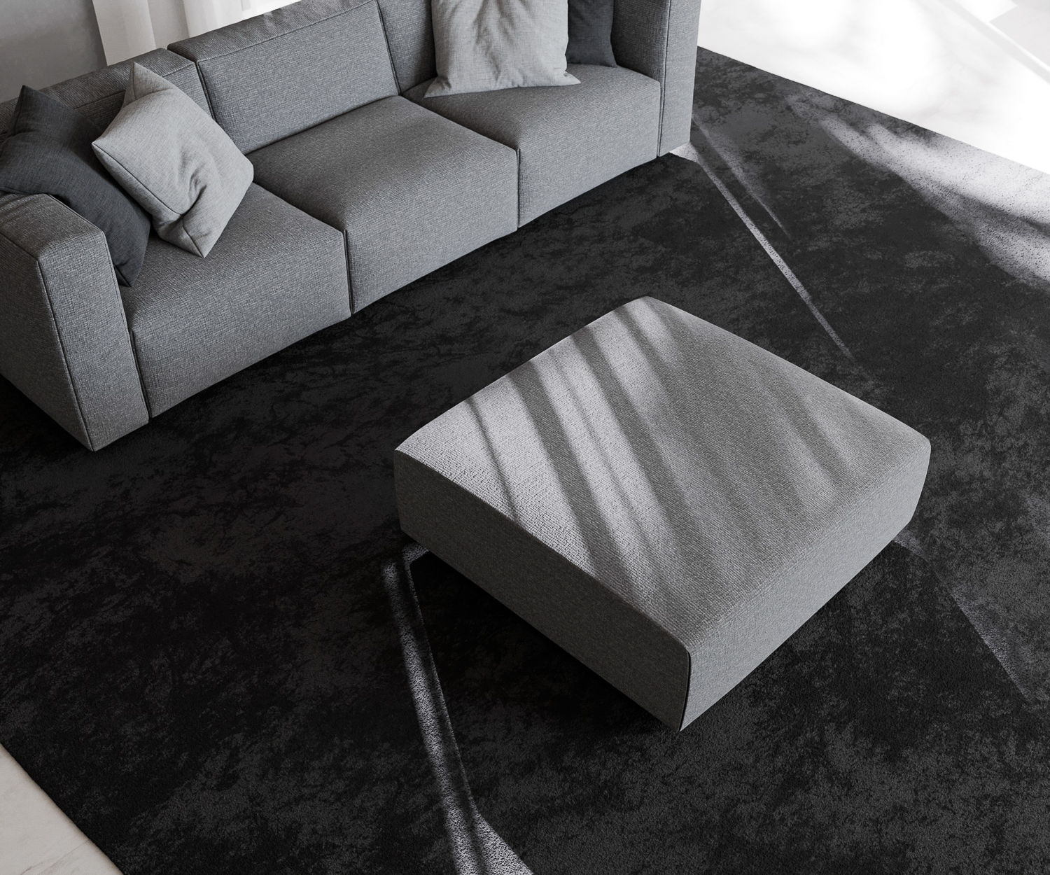 Designer Hocker Match Prosoria von oben grauer bezug komfortabel wohnzimmermoebel fuer wohnzimmer rechteckige oberflaeche Pouf