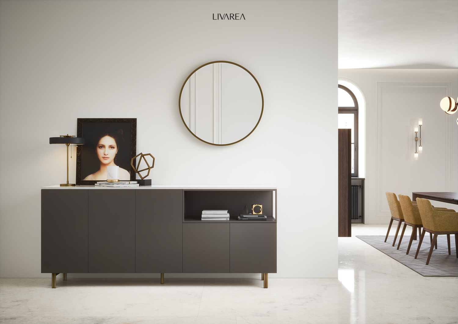 Esszimmer Buffet Schrank auf Metallfüßen mit offenen Fach Esszimmer Buffet Schrank auf Metallfüßen mit offenen Fach