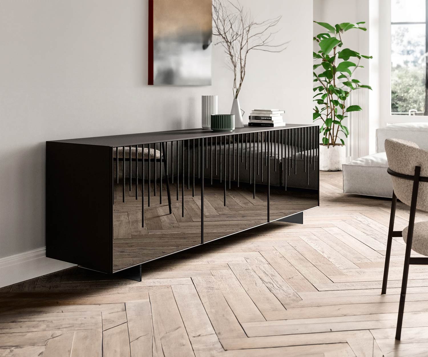 TV Lowboard mit metallfuessen Holz carbone schwarz eiche TV Lowboard mit metallfuessen Holz carbone schwarz eiche