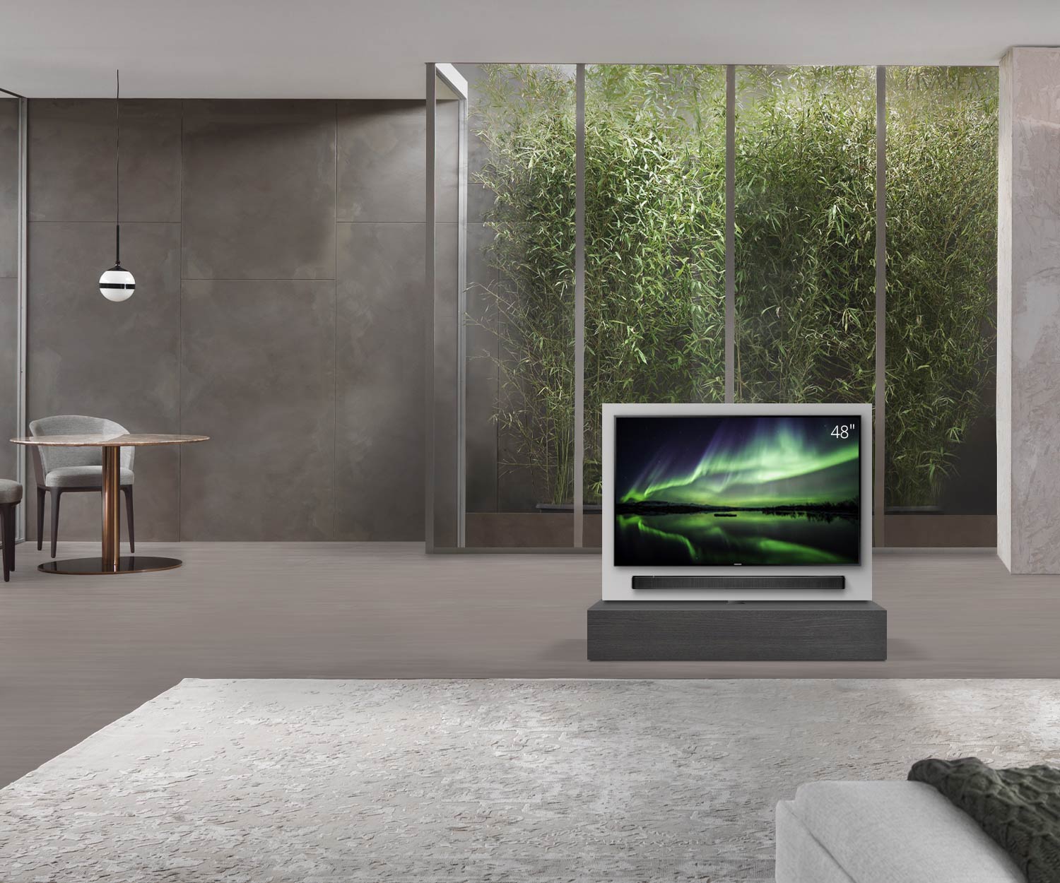Livitalia Roto Design Lowboard Raumteiler mit drehbarem TV Paneel B120 50 H25 T47 EiGr ohne oBox