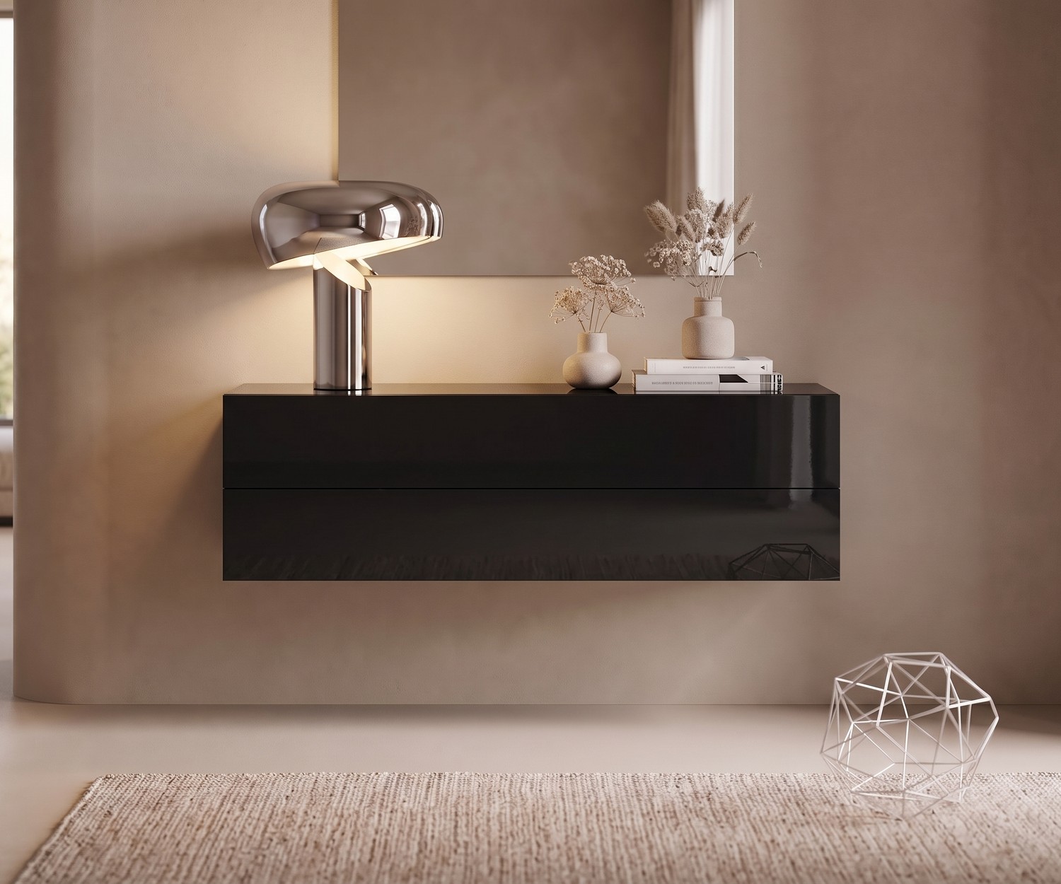 Novamobili Easy Hängekommode in Schwarz Hochglanz Hängekommode Novamobili Easy 2er als Flur-Konsole in Schwarz Hochglanz, minimalistisches Design für moderne Flure.