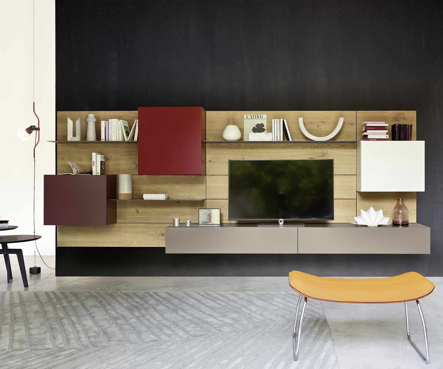 Exklusive Livitalia Design Wohnwand C37 mit TV Design Lowboard in Grau Matt lackiert Exklusive Livitalia Design Wohnwand C37 mit TV Design Lowboard in Grau Matt lackiert
