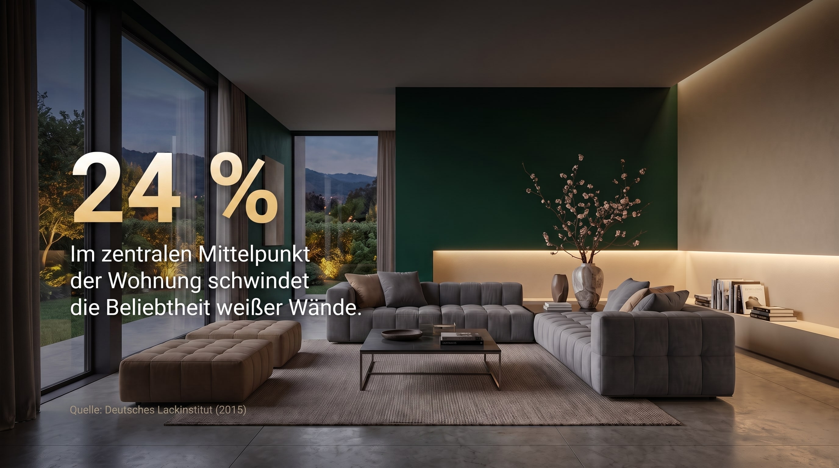 24 % – Im zentralen Mittelpunkt der Wohnung schwindet die Beliebtheit weißer Wände.
