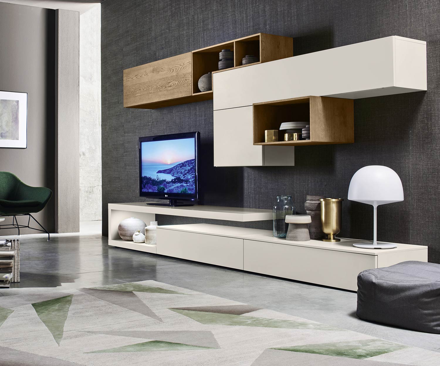 Exklusive Livitalia Design Wohnwand C22 im Landhaus Stil in Beige Matt lackiert Exklusive Livitalia Design Wohnwand C22 im Landhaus Stil in Beige Matt lackiert