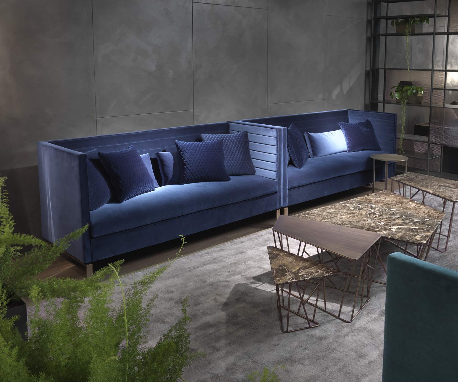 Hochwertiges Marelli Büro Design Sofa mit hoher Lehne Blau Hochwertiges Marelli Büro Design Sofa mit hoher Lehne Blau